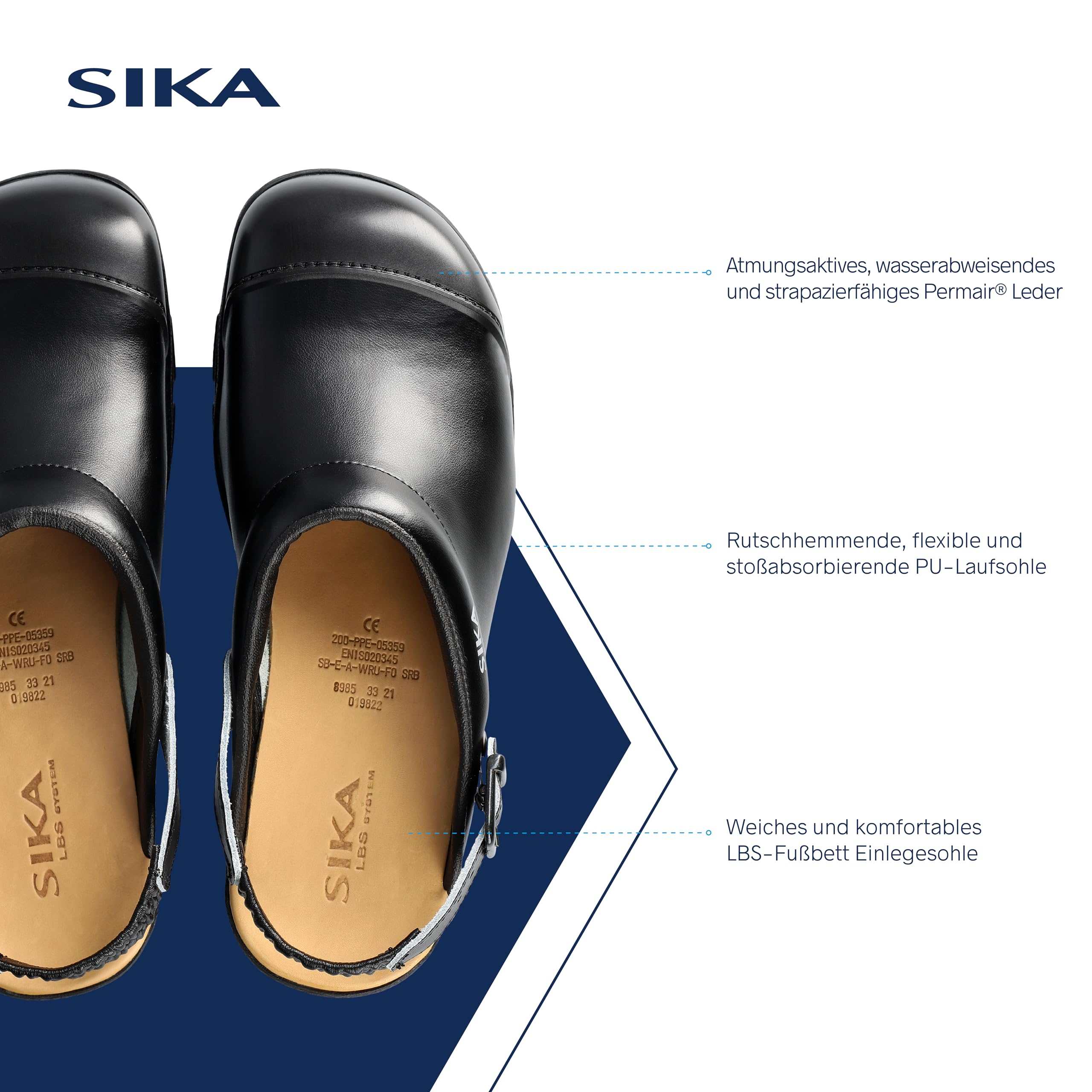 SIKA Unisex-Clogs für medizinisches Pflegepersonal,Sicherheitsschuhe für Küchenpersonal mit Zehenkappe,rutschfeste Clog für Krankenhäuser,leichte Lederschuhe,bequeme Schuhe für das Gastgewerbe(HORECA)