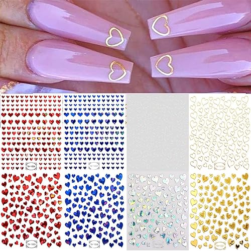 Miniatura 7 de 9 hojas de calcomanías de uñas de corazón para el día de San Valentín autoadhesivas 3D corazones de amor calcomanías de uñas de corazón rosa lindas