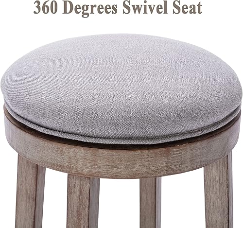 Miniatura 6 de DUOMAY Juego de 2 taburetes de bar giratorios vintage franceses, taburetes de altura de mostrador de 26 pulgadas, taburete de tela sin brazos con