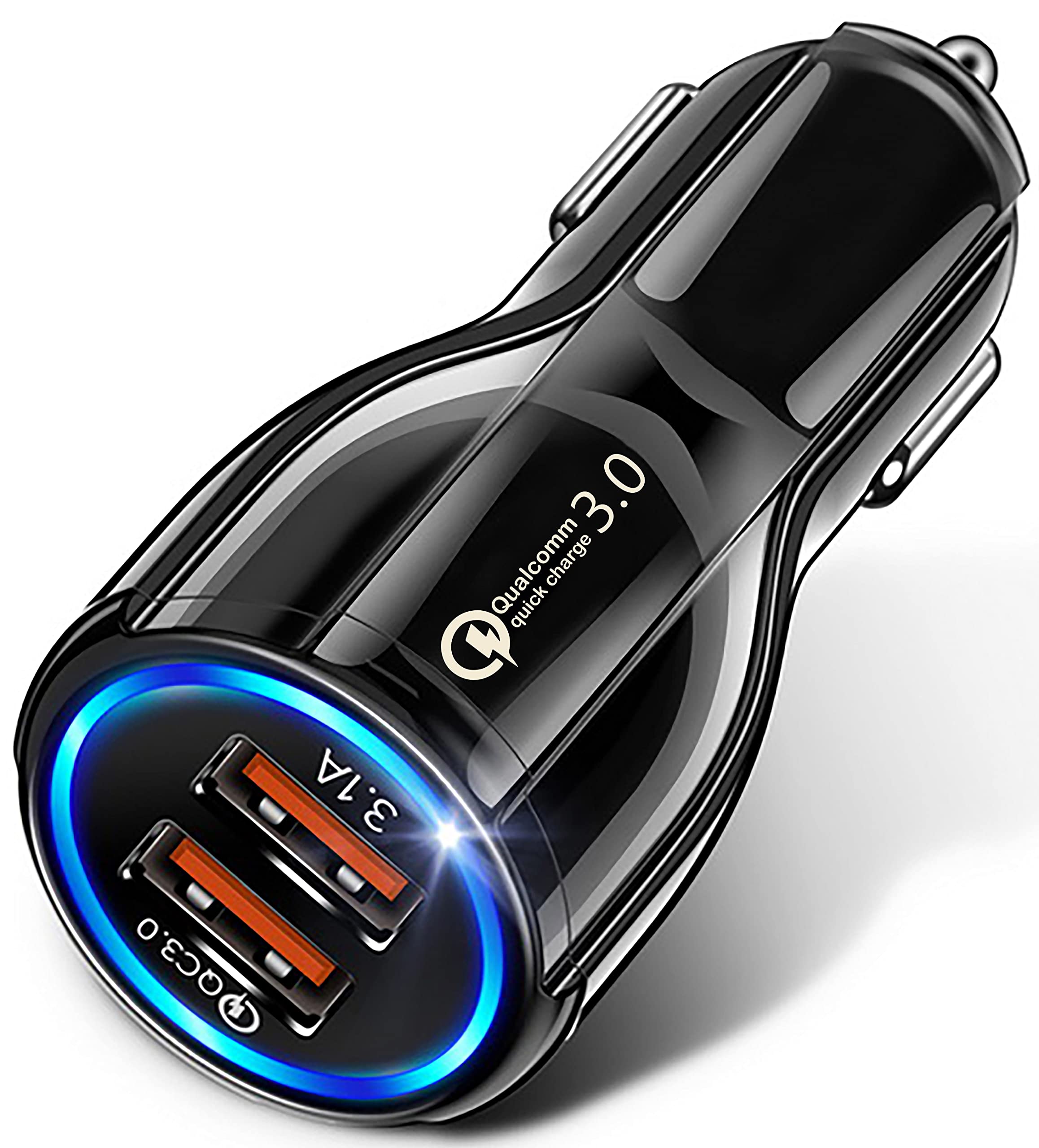 Car Phone Charger 30W Dual USB – Quick Charge 3.0 & 3.1A Fast Charging Cigarette Lighter Adapter for 12V/24V Vehicles – Compact Flush Fit with LED – Compatible with iPhone, Samsung, Huawei, Android