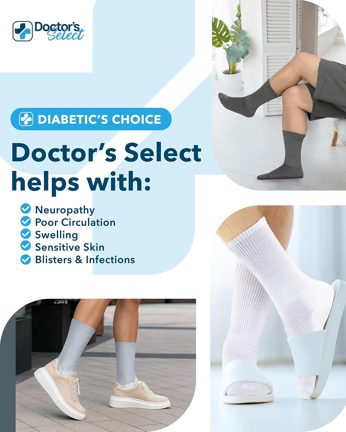 Doctor's Select Diabetic Socks for Men - 4 Pairs Crew Diabetic Neuropathy Socks for Men | Diabetic Socks for Men 9-12 - Image 4