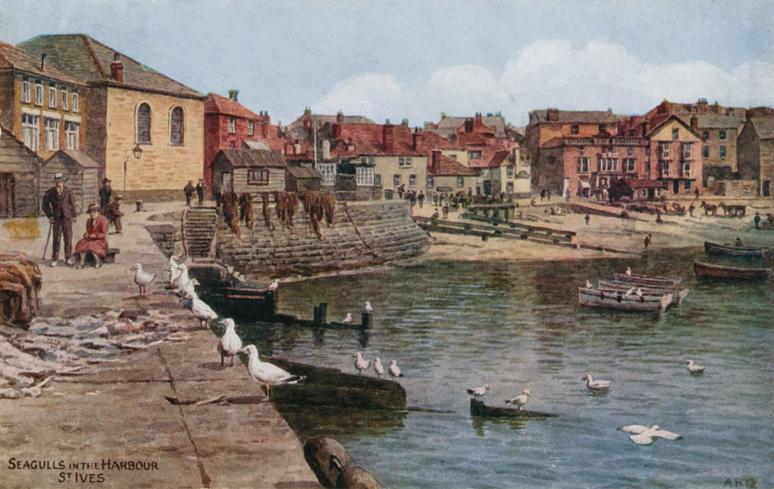 POSTERIIk Famous Modern Artwork Art Mural Seagulls in the Harbour St Ives Cornwall by Alfred Robert Quinton Oil Paintings Pictures for Home Decor 60x90cm