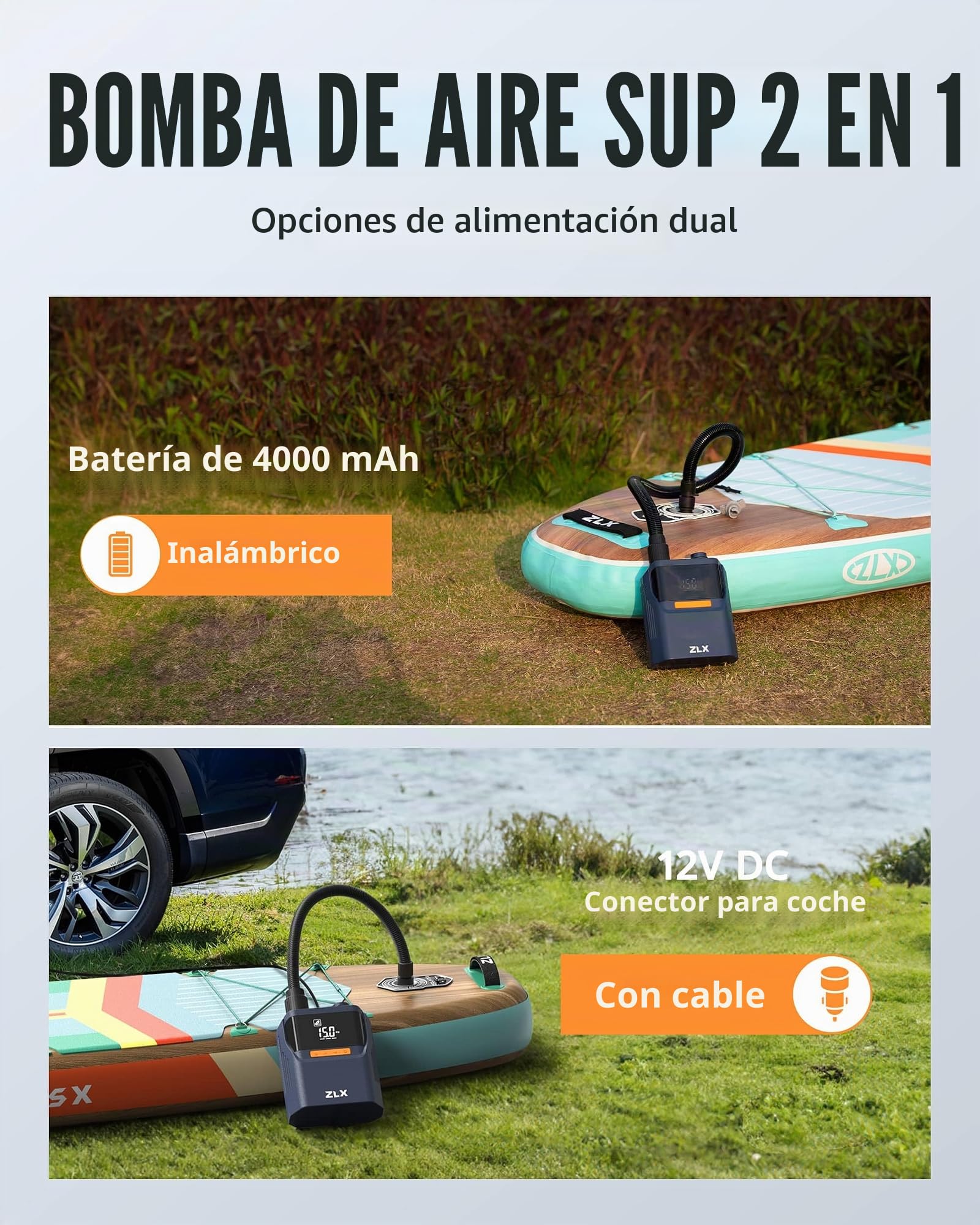 ZLX SUP Bomba eléctrica, 50PSI Electric SUP Air Pump, Alta Presión Doble Nivel Paddle Board Accesorios para Tabla de Paddle Stand Up Inflable