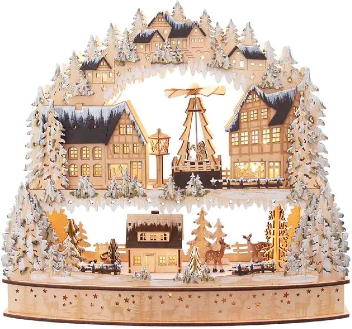 Kurt S. Adler 16-Inch Battery-Operated Light-Up Wooden Village with Motion