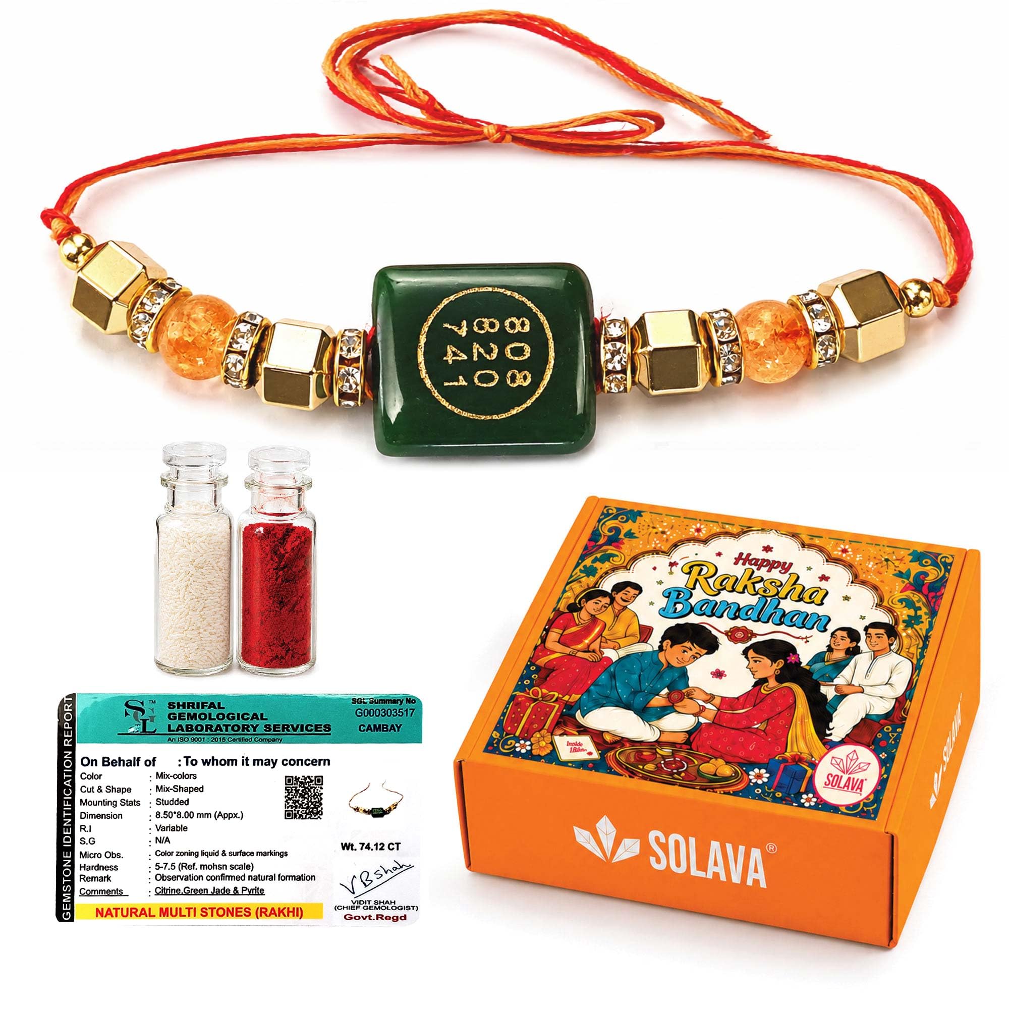 Crystal Rakhi for Money, Health, and Success - Money Magnet Crystal Rakhi for Brother with Zibu, Pyrite Stone Original, and Citrine Gemstone for Abundance, Prosperity, Chakra Healing, and Good Luck-image-11