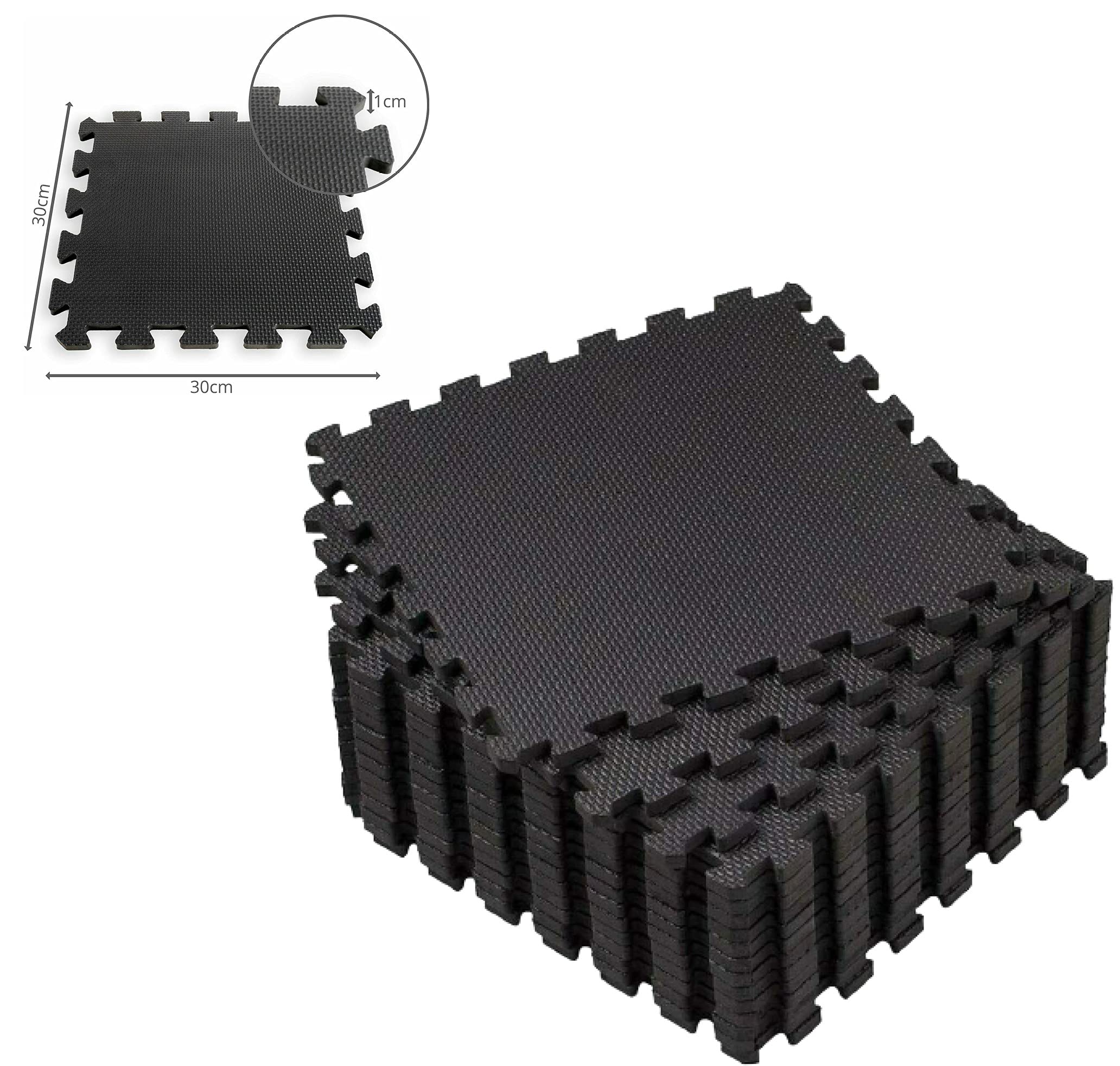 Lizaa 20x EVA Foam Interlocking Tiles, Gym Flooring Mat, Interlocking Puzzle EVA Floor Tiles, 30cm x 30cm Puzzle Exercise Mat, Non Slip Rubber Cushion Home Workout Yoga, Black