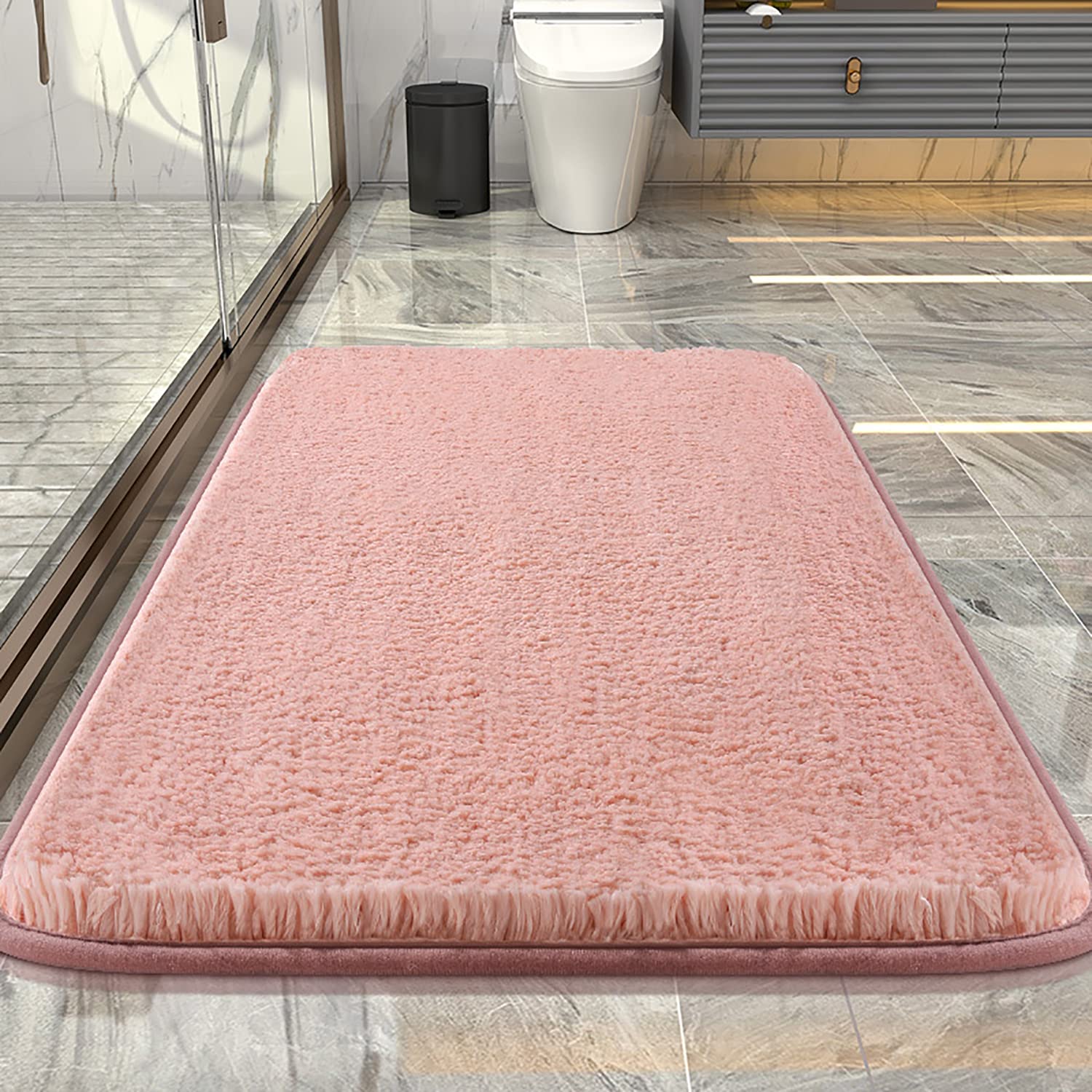 Tapis de bain en microfibre - Grand tapis de salle de bain - Antidérapant - Lavable - moelleux - Super absorbant - Pour douche, baignoire, toilettes, douche (rose, 60 x 90 cm)