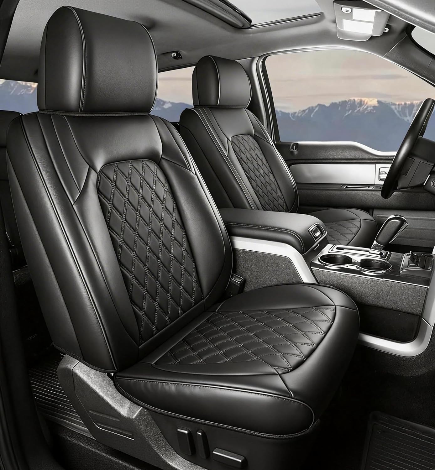 Umbrauto Custom Fit Seat Covers for Ford F150, Pickup Truck Nappa Leather Seatcovers for 2015-2025 Ford F150 SuperCrew/ 2017-2025 F250 F350 F450 Super Duty Crew Cab XL XLT Lariat King Ranch Platinum