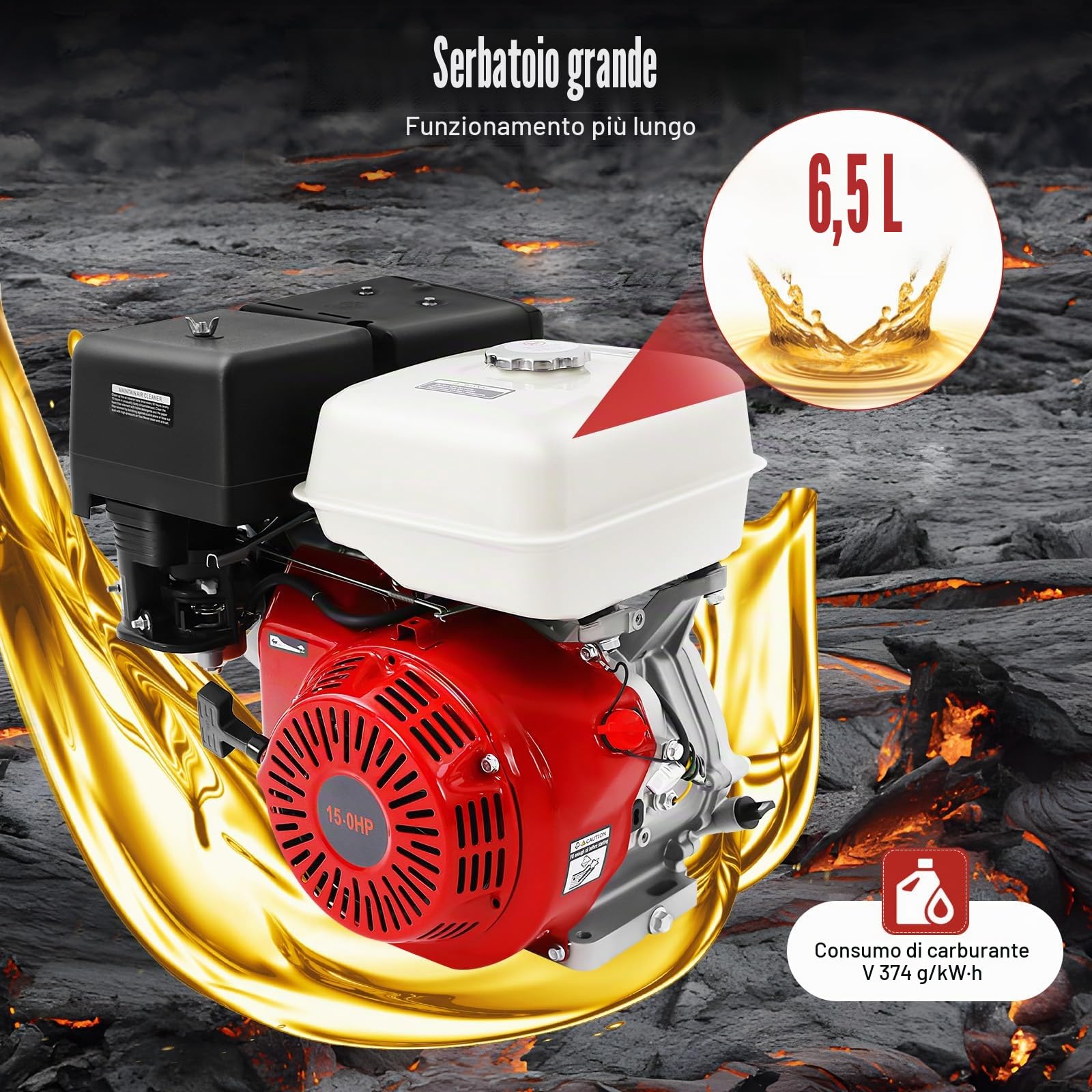 Motore a benzina a 4 tempi, 15 CV 420 CC, con sistema di raffreddamento ad aria, motore a 4 tempi, 3600 giri/min, con serbatoio del carburante, motore industriale per Go Kart/Minibikes