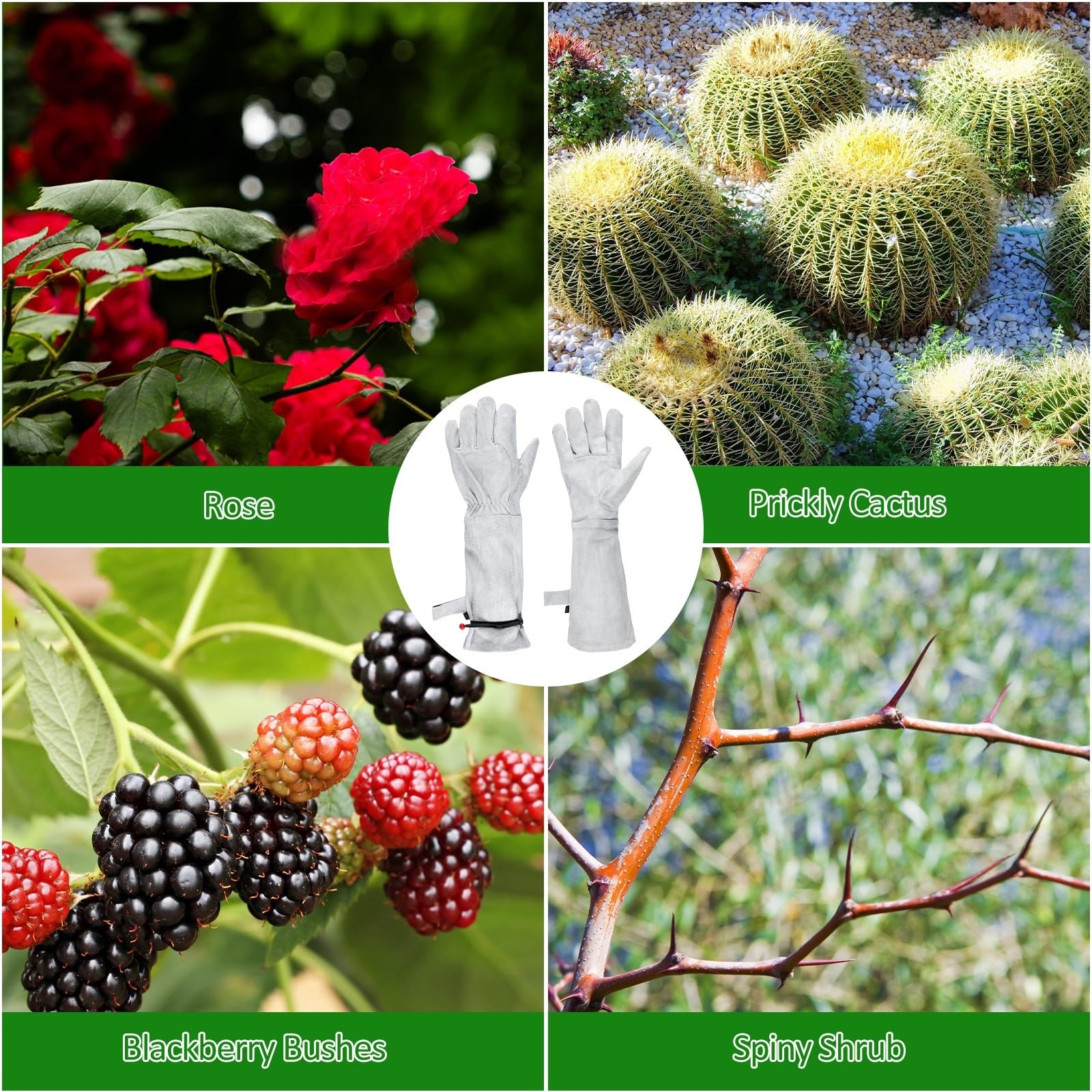 lange gartenhandschuhe Lange, dornensichere Gartenhandschuhe, Lederhandschuhe for Beschneiden von Rosenpflanzen mit Manschette, Unterarmschutz(2pairs)