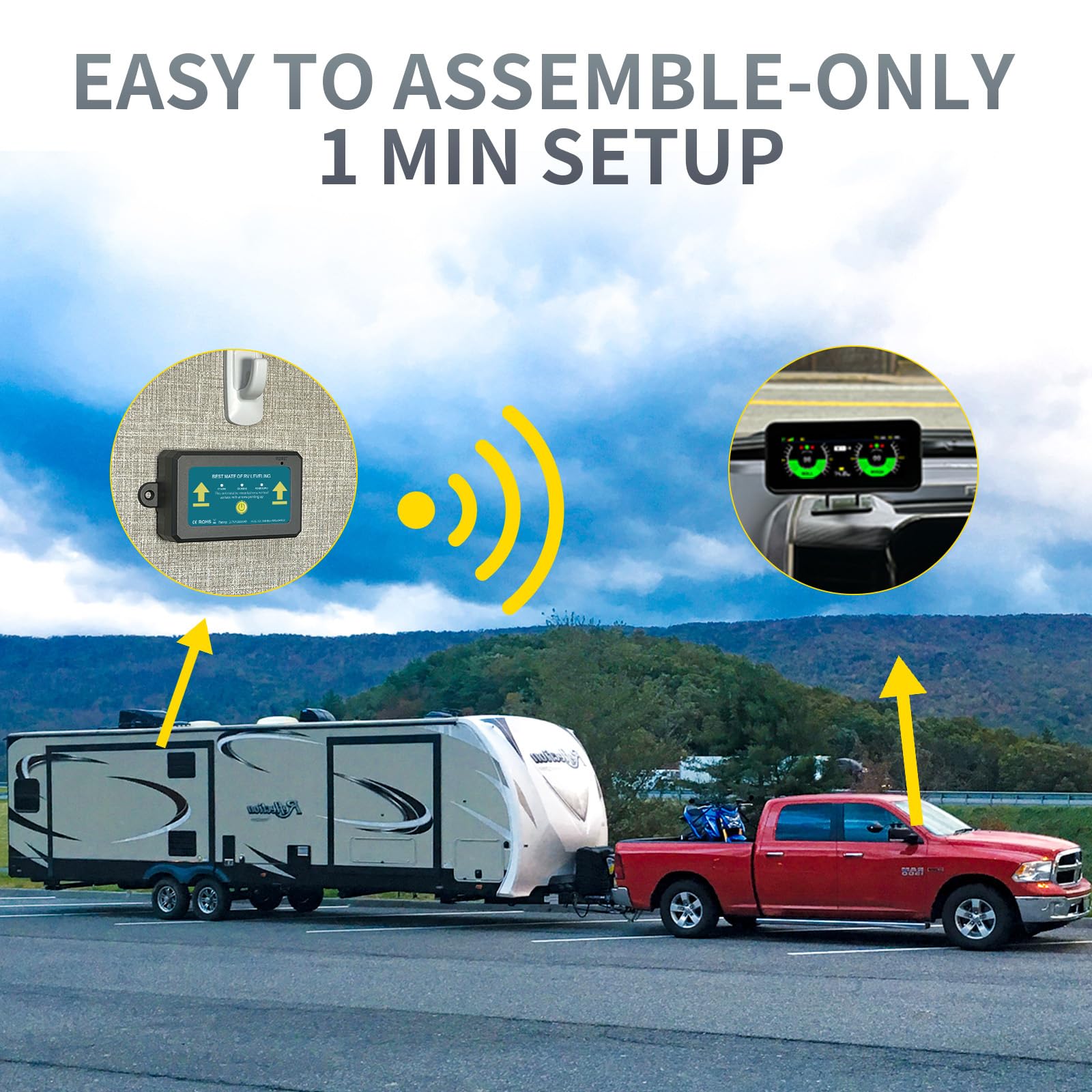 OBEST RV Leveling System, Sistema di livellamento Camper, livellatori Caravan, Connessione wireless senza app, Sistemi di Livellamento per Roulotte e Rimorchi, bilanciamento Accessori Universale