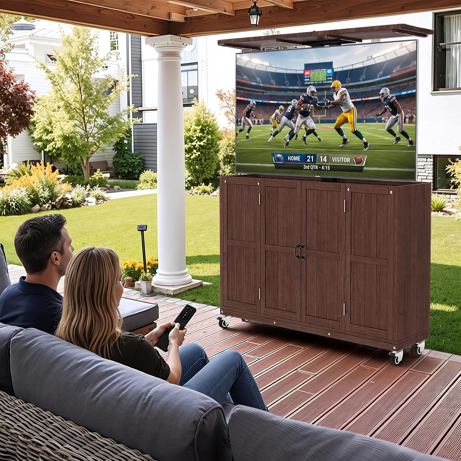 Coperat Solid Wood Outdoor Motorized TV Lift Cabinet for 32–65” TVs