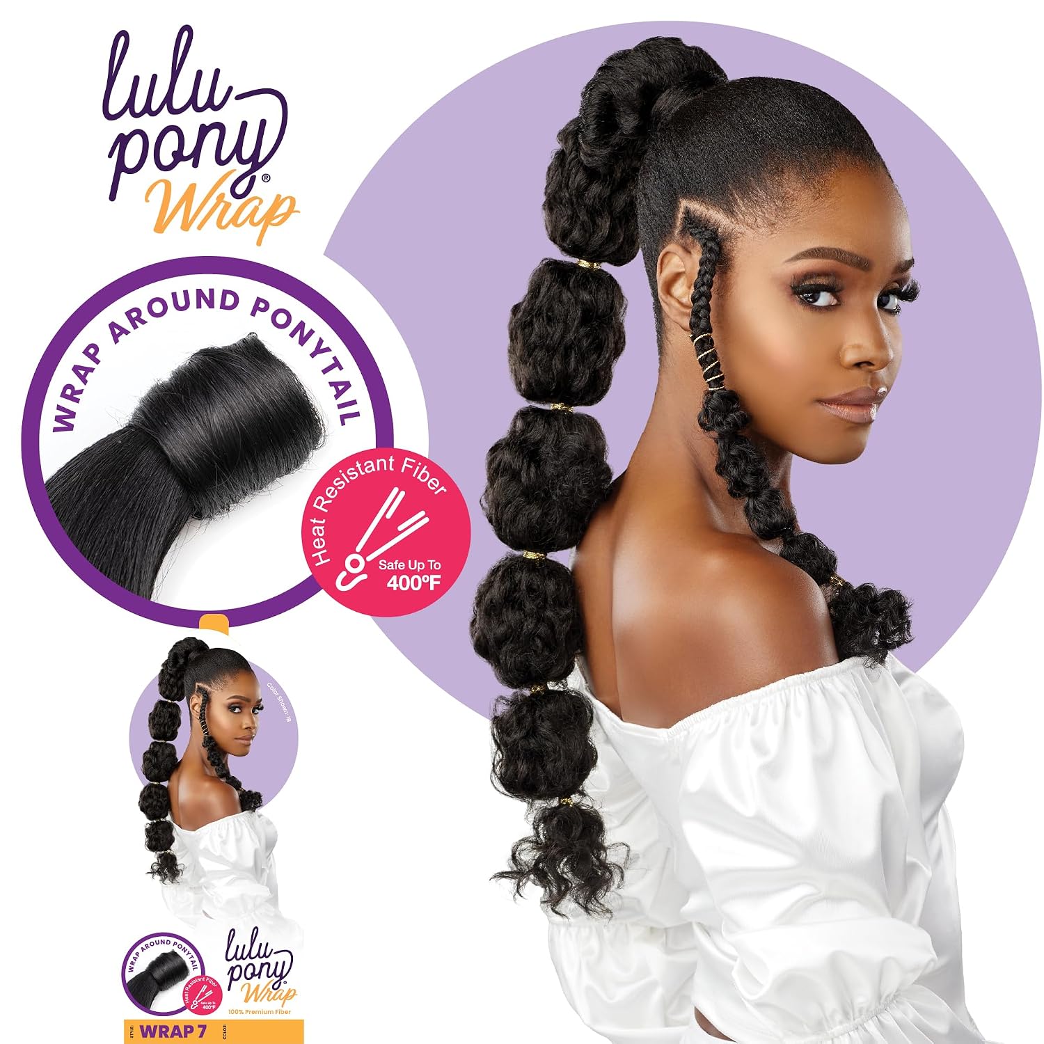 Sensationnel Lulu pony wrap hairextensions- 7 high heat synthetic yaki pony tail or up do hair wig piece (1 JETBLACK)