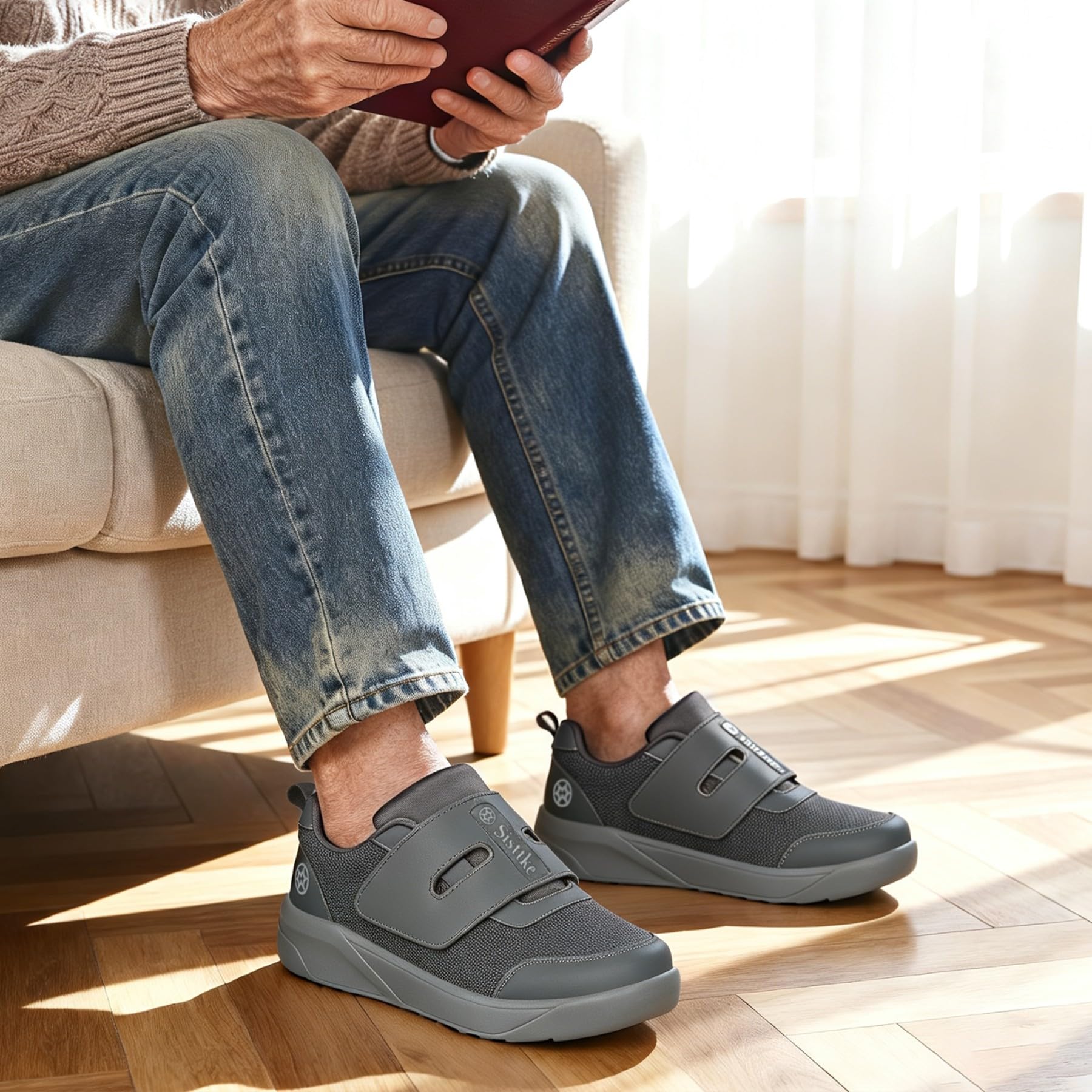 Sisttke Zapatos para diabéticos para hombre, puntera ancha, zapatos para caminar para ancianos hinchados, edema, neuropatía y alivio del dolor de pies