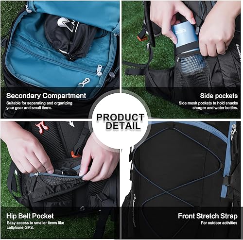 Miniatura 7 de MOUNTAINTOP Mochila de senderismo de 40L con cubiertas de lluvia para mochileros, camping, ciclismo y viajes