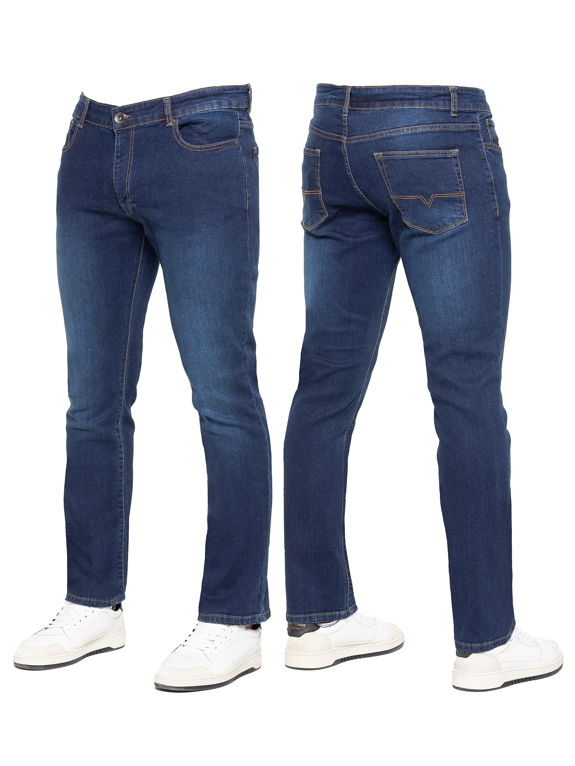 989Zé Enzo Men's Dark Blue New Stretch Straight Leg Jeans Casual Regular Fit Classic Basic Denim Pants Kz127 46W / 30L