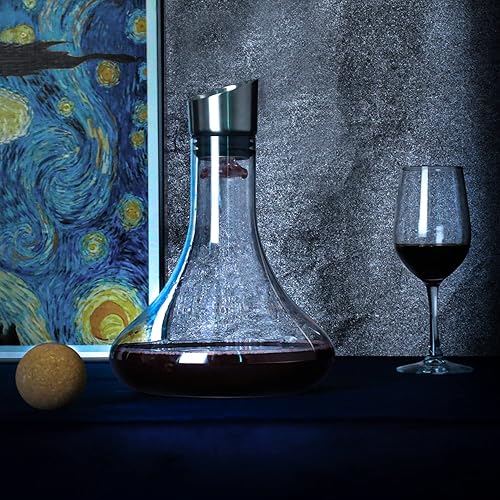 Miniatura 8 de Decantador de vino integrado con aireador, jarra de vino con aireador, cuentas de limpieza y bola de corcho, aireador de vidrio de cristal 100% sin