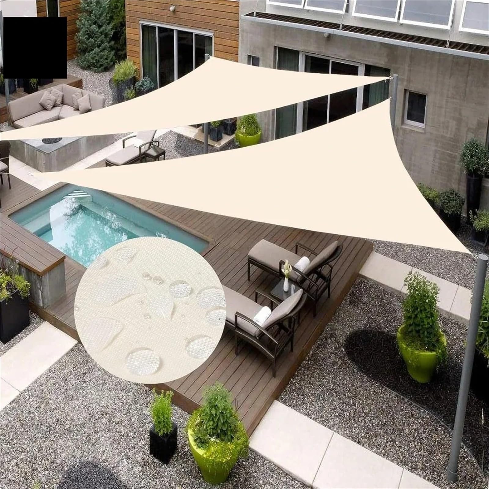Vela Ombreggiante Tenda parasole triangolare impermeabile, protezione, tettoia for esterni, vela ombreggiante for giardino, patio, piscina, telo, 5x5x 5,2x2x2m(Beige,2x2x2M)