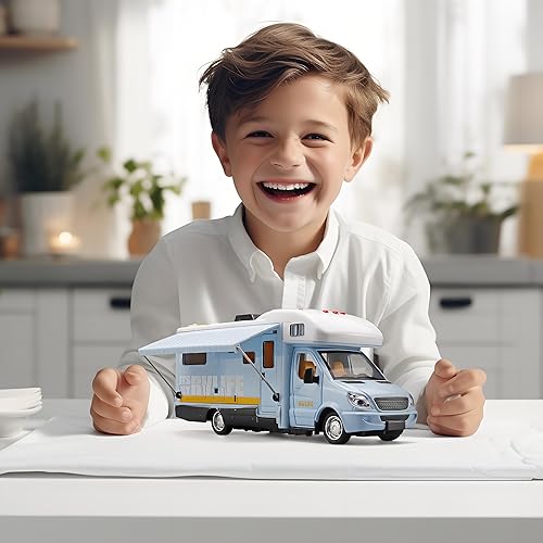 Miniatura 6 de Juguetes de autocaravanas para niños, autocaravana de juguete de metal fundido a presión con luz y sonido, edades 3-8 (Azul)