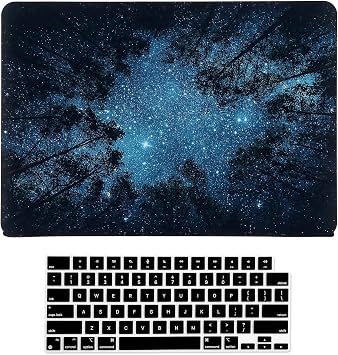 Case for MacBook Air 13-inch Laptop M5 M4 M3 M2 A3449 A3240 A3113 A2681 2026-2022 Release with Touch ID, Soft-Touch Plastic Hard Protective Cover&Keyboard Cover, Forest Starry