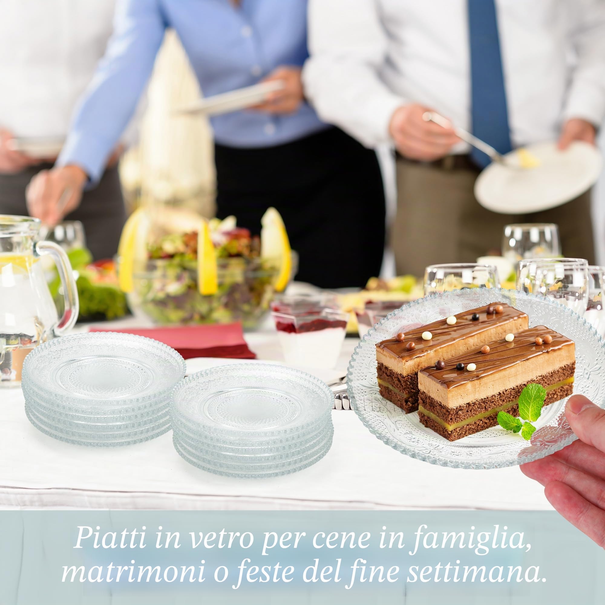 12 piatti da dessert in vetro da 15,2 cm, piatti piani piccoli, riutilizzabili, trasparenti, piatti rotondi per insalata, frutta, snack, antipasti, torte