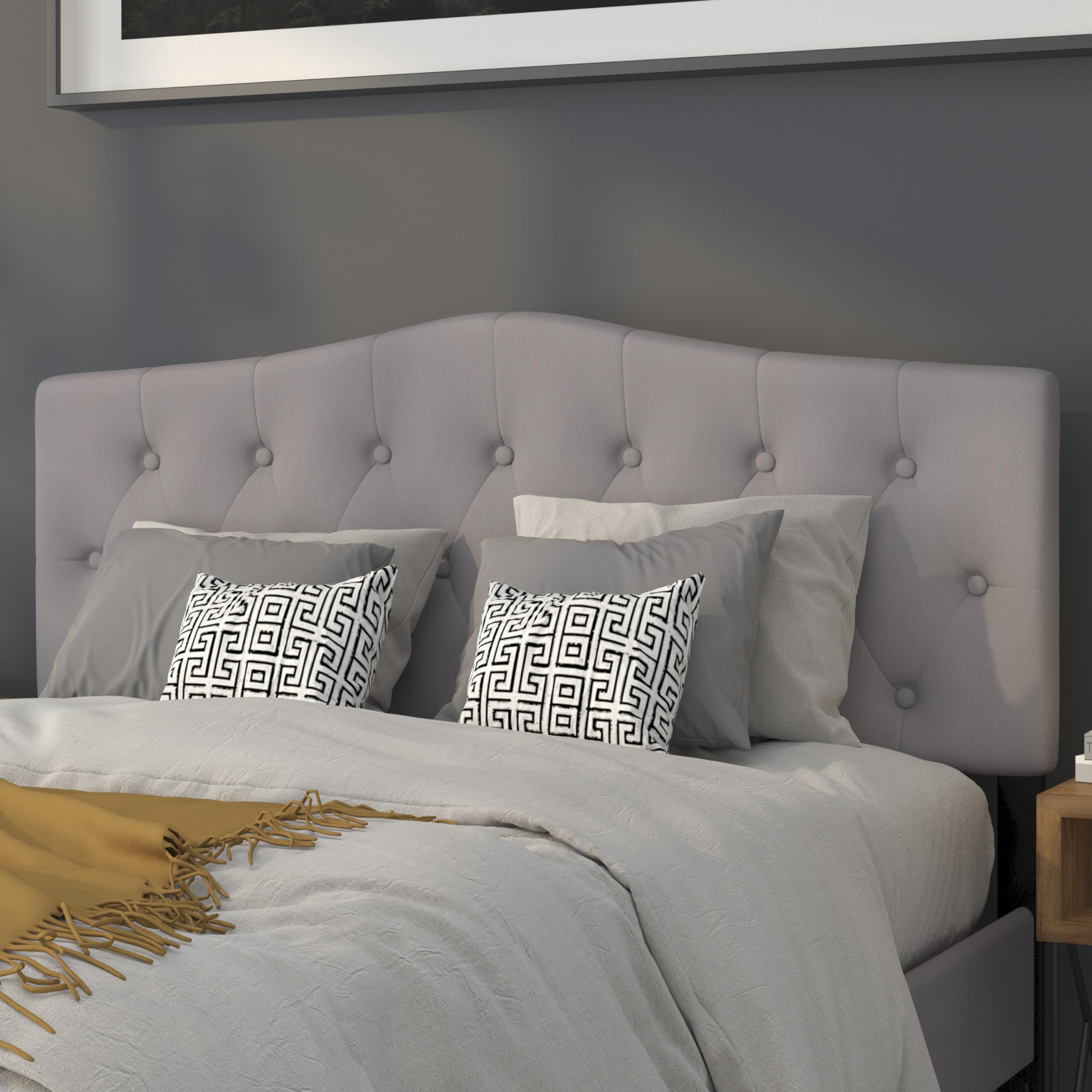 EMMA + OLIVER Light Gray Queen Button Tufted Headboard