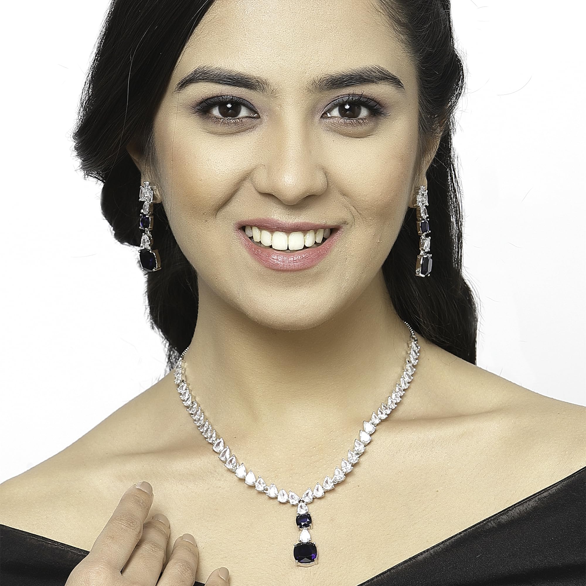 Rhodium-Plated American Diamonds Necklace set