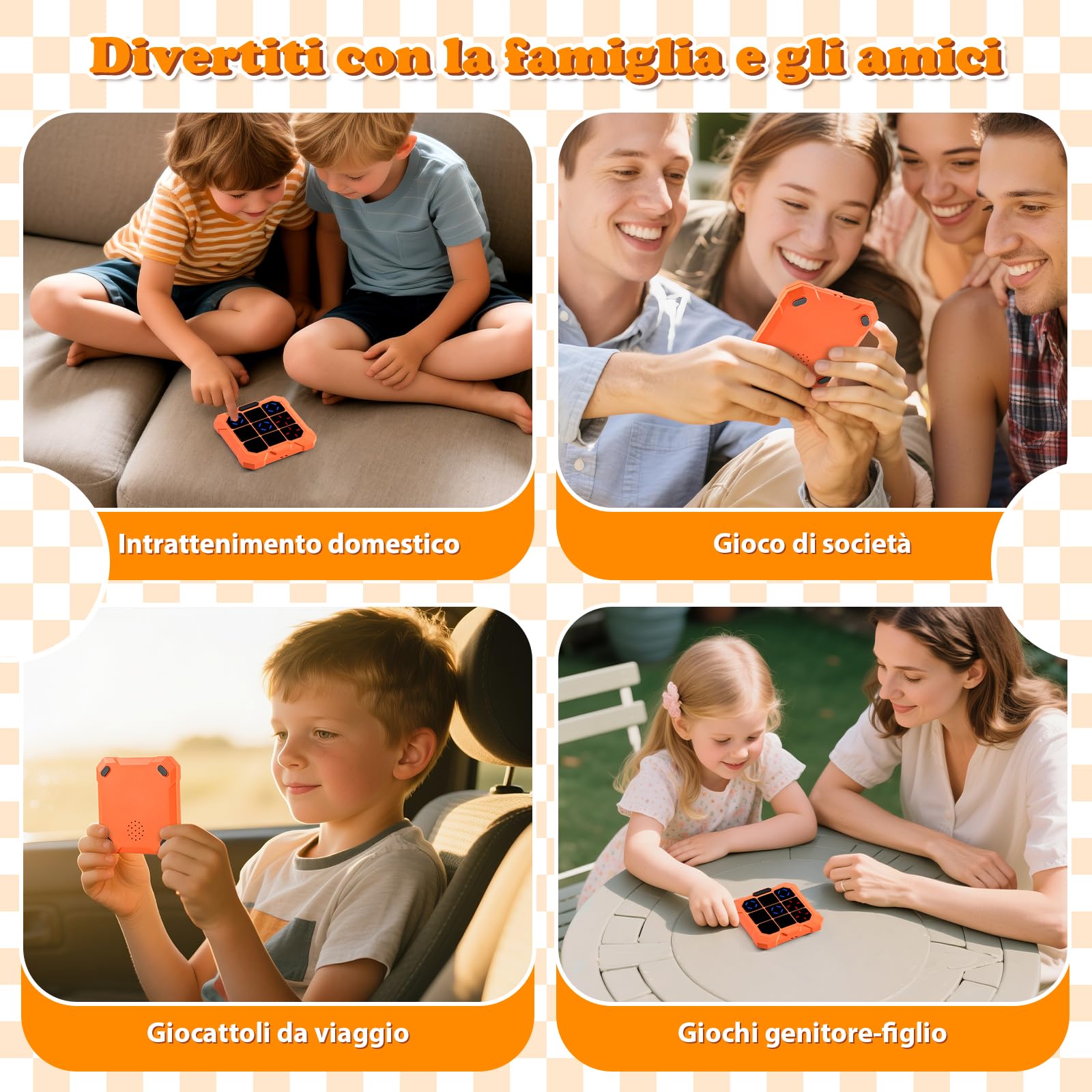 BlueSwan Gioco Tris Elettronico 6 in 1, Console Portatile Ricaricabile con Modalità Silenziosa, Giochi Bambini Viaggio Educativi per Sviluppare Logica e Memoria, per Bambini e Adulti 3+