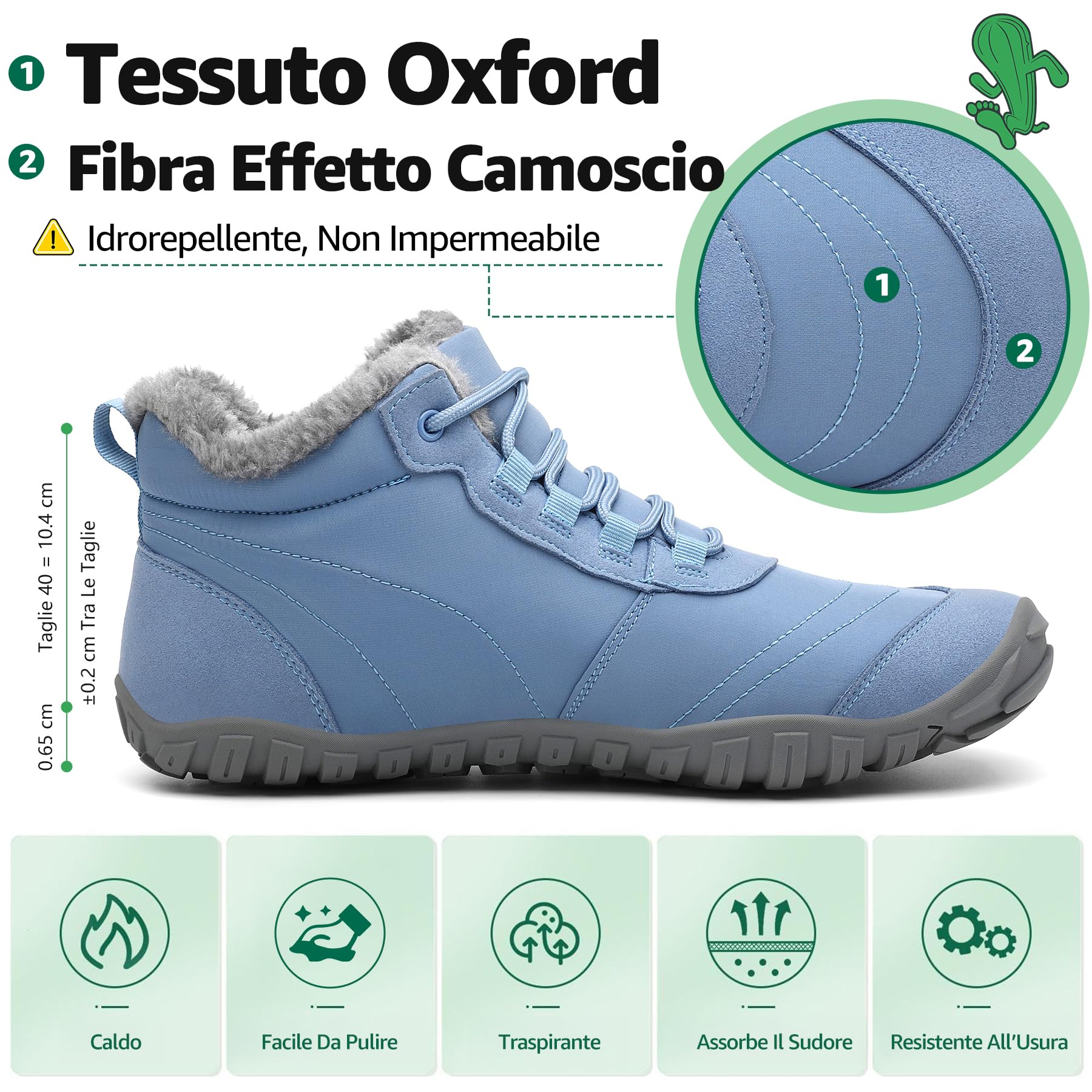 SAGUARO Barefoot Scarpe Invernali Caldo Stivali Neve per Uomo Donna,Gr.36-48