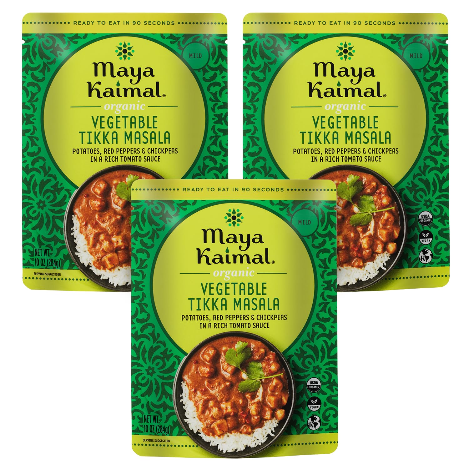 MAYA KAIMAL Organic Indian Vegetable Curry | Microwaveable, Ready to Eat, Fully Cooked | Vegan | Organic | Kosher (10 Ounce (Pack of 3), Tikka Masala