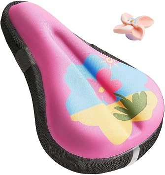 Kids Bike Seat Cushion for Girls, Gel Padded Bike Seat Cover for Child, Breathable & Extra Soft Gel Memory Foam, Pink Child Bicycle Saddle Cushion 9"x 6"