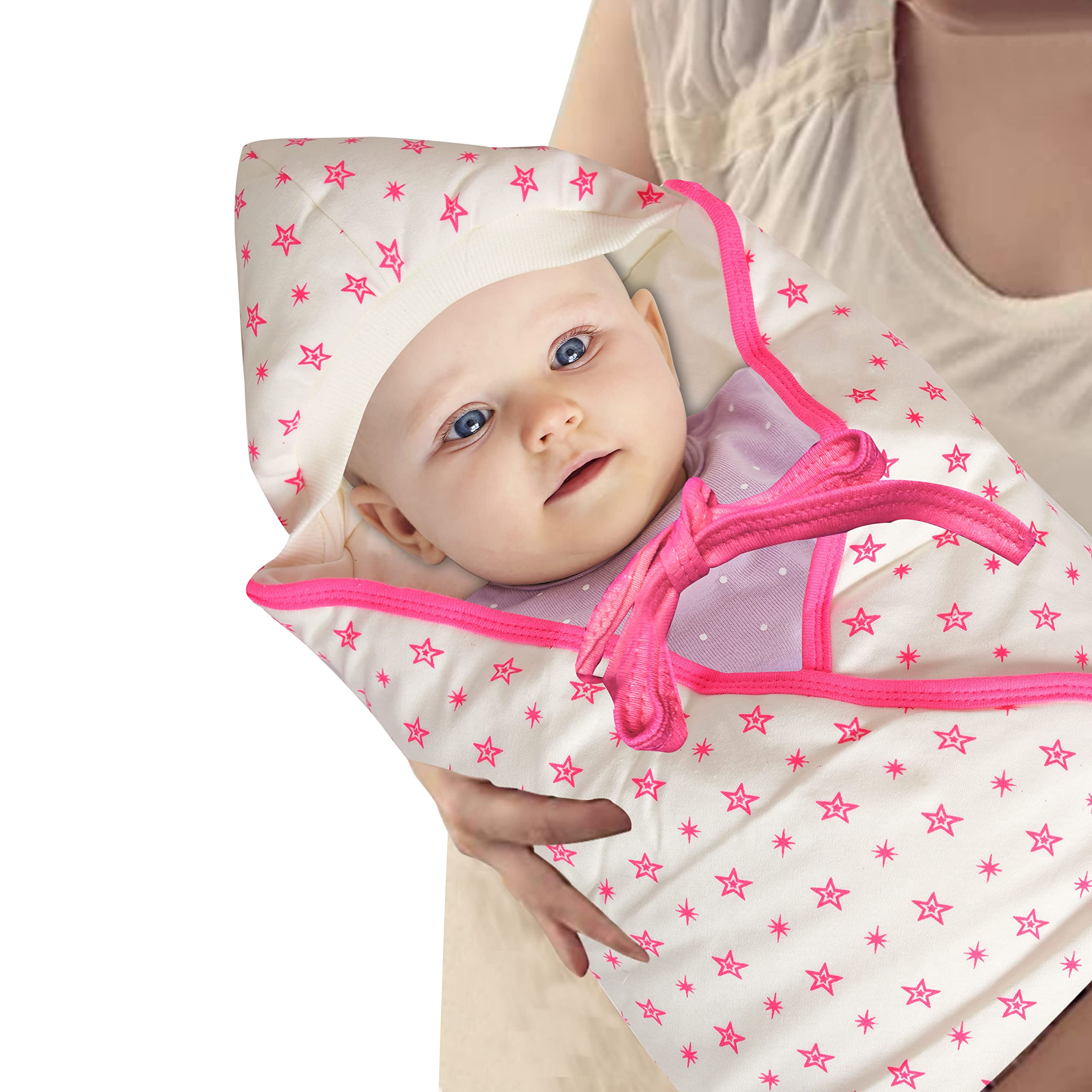 GURU KRIPA BABY PRODUCTS Unisex New Born Baby Hooded Sleeping Bag Cum Baby Quilt Toddlers Sleeping Quilt with Hood Receiving Wrapper Cotton Filled Travel Friendly Pink 0-9 Months Pack of 1