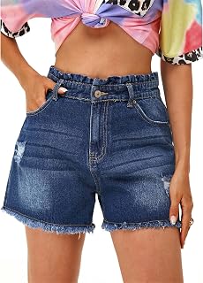 Silunma2021 Women's Frayed Stretch Ripped Shorts Button-Up Holes Summer Shorts High Waisted Hot Shorts with Pockets