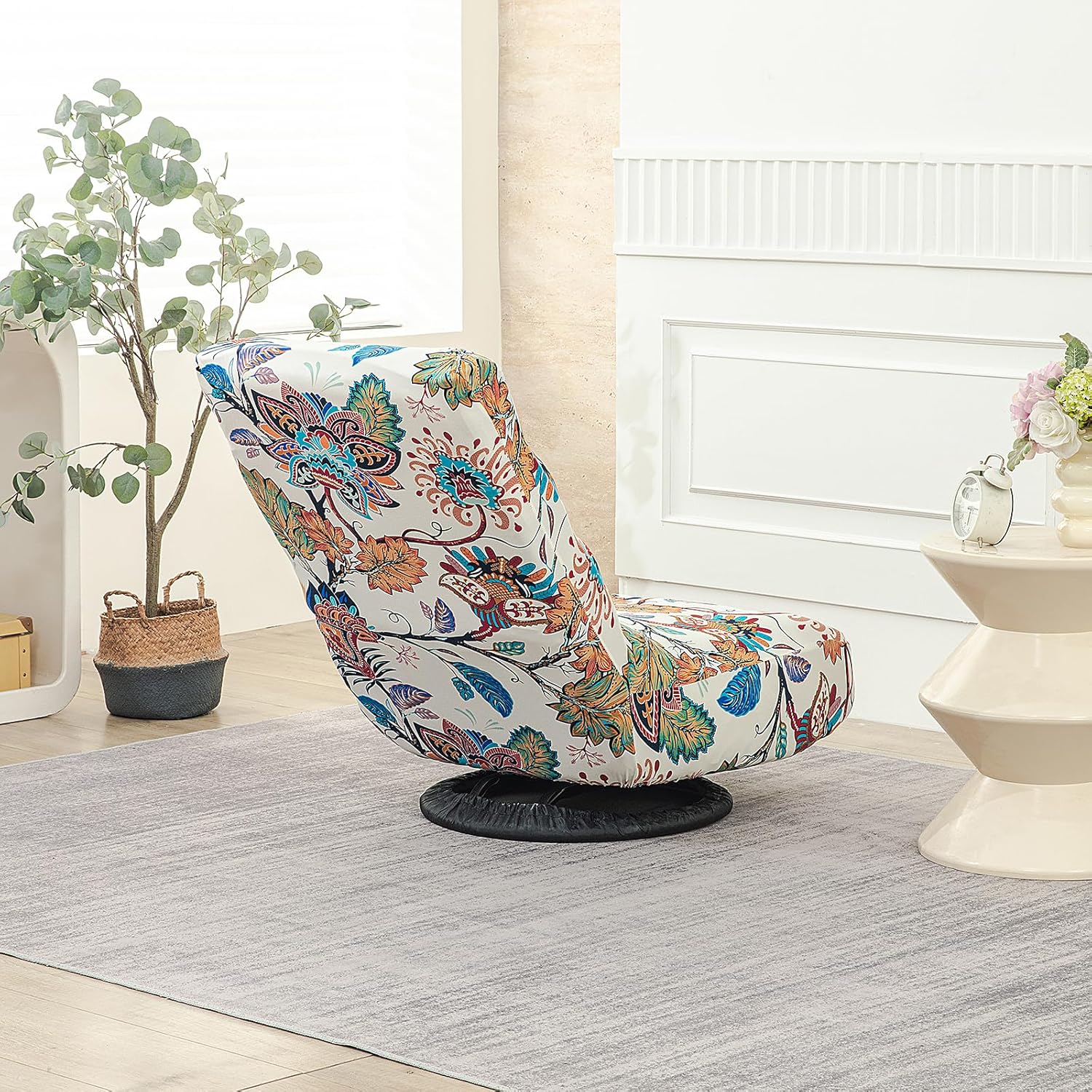 Elastic Swivel Floor Gaming Chair Cover, Printed Rotating Floor Chair Slipcover Folding Video Reclining Sofa Protective Cover Only (J,2pack)