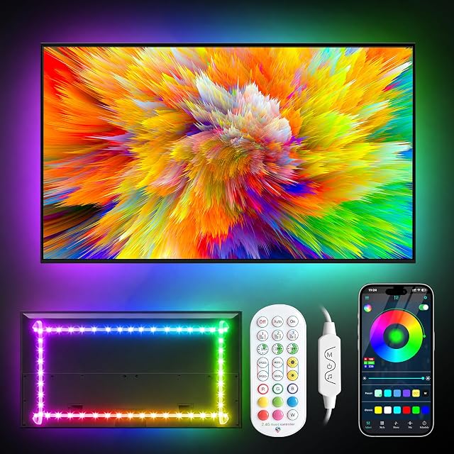 Daymeet TV LED Backlights, 16.4ft Dream Color LED Lights for 65-85 Inch TVs, Music Sync TV Backlight with App & Remote Control, USB LED Lights Behind TV for Gaming Room & Home Theater