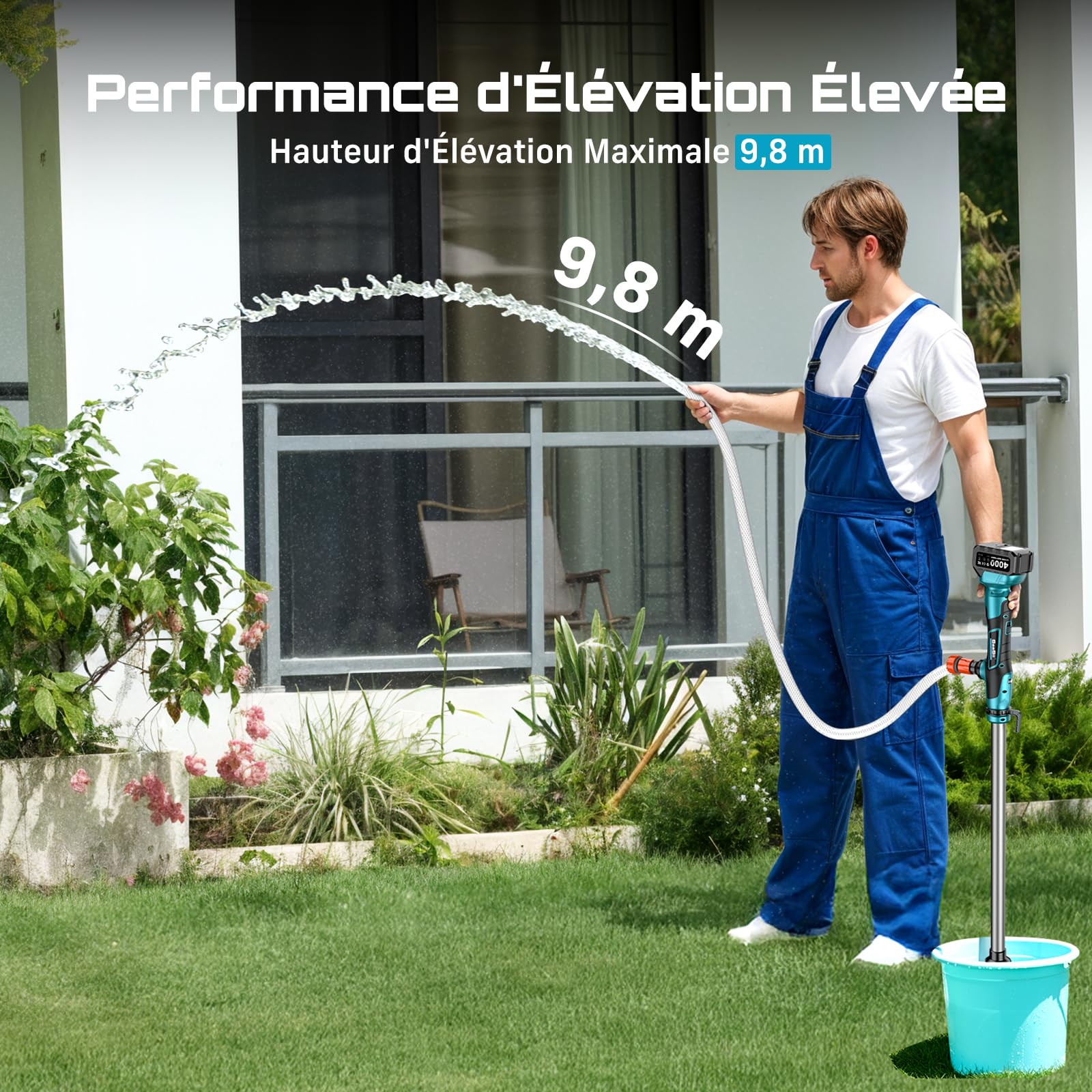 SEESII Pompe de Transfert d'Eau Sans Fil, avec Batterie 4000mAh 21V et Chargeur, 720GPH, Hauteur de Refoulement de 32 Pieds, Pompe Portative avec Sortie de 3/4 Pouce pour Vidange de Piscine/Jardin