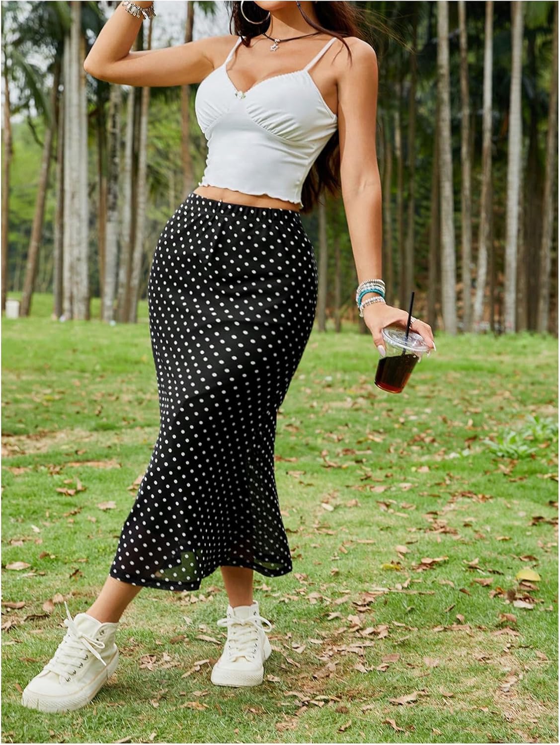 Milumia Women's Polka Dots Midi Skirt Fishtail Mesh Long Skirts - Image 5