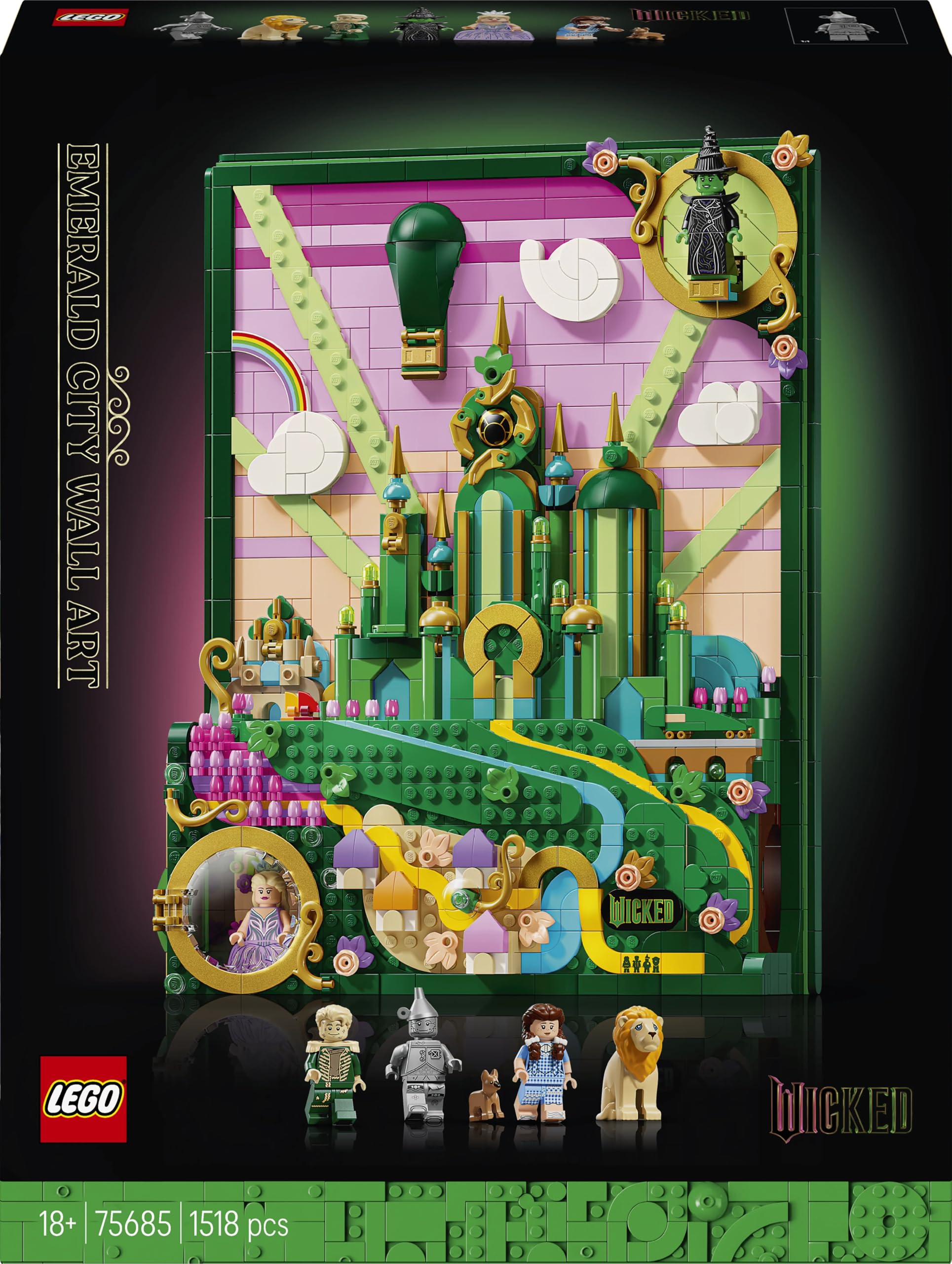 LEGO Wicked Obraz Emerald City 75685 | Obraz z klocków, dekoracja ścienna z efektem 3D, prezent Wicked dla fanów filmu, dla kobiet i mężczyzn, 1518 elementów