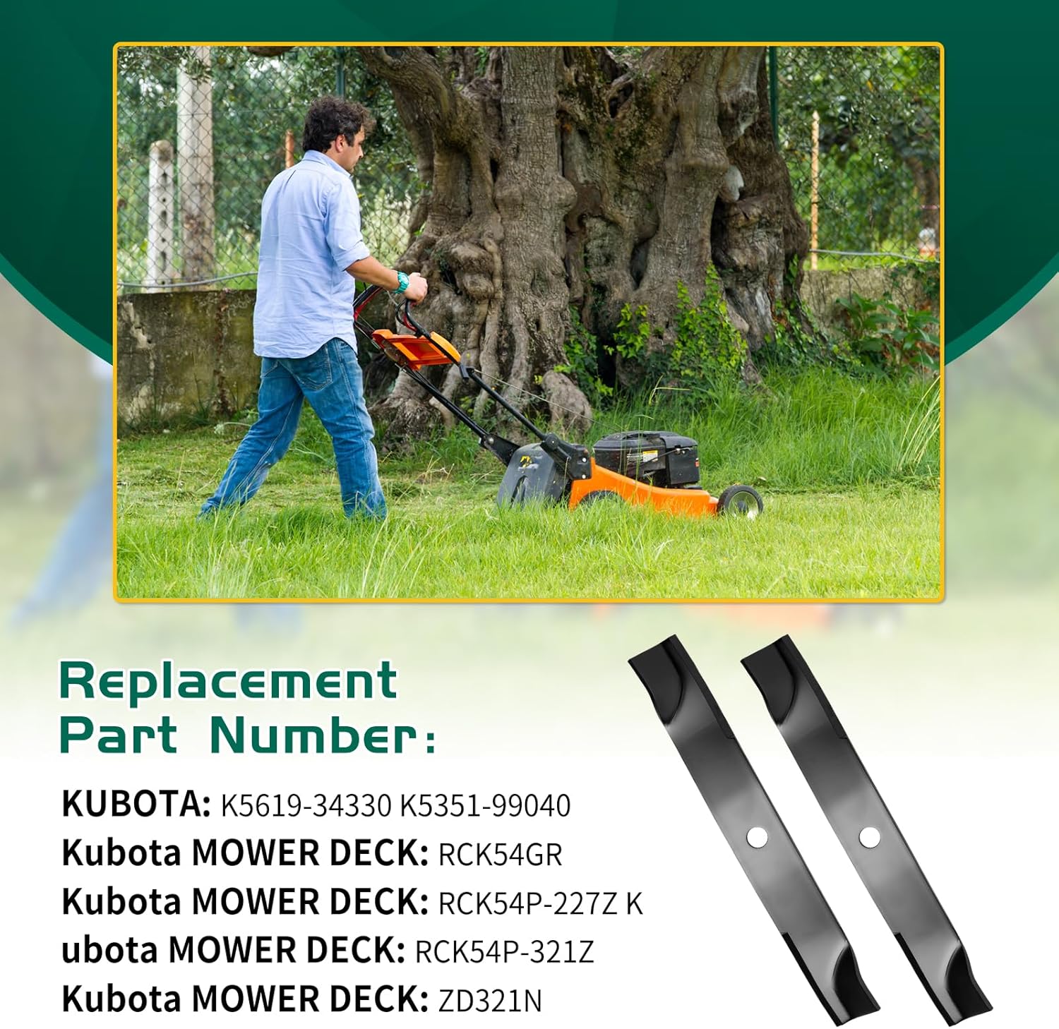 Belleone K5619-34330 K5619-34350 Heavy Duty Blades, Compatible with KU BOTA ZD221 ZG227 Fits for 54" Mower Deck, Replaces K5619-34350, K5619-34330, K5351-99040, 3 Pack