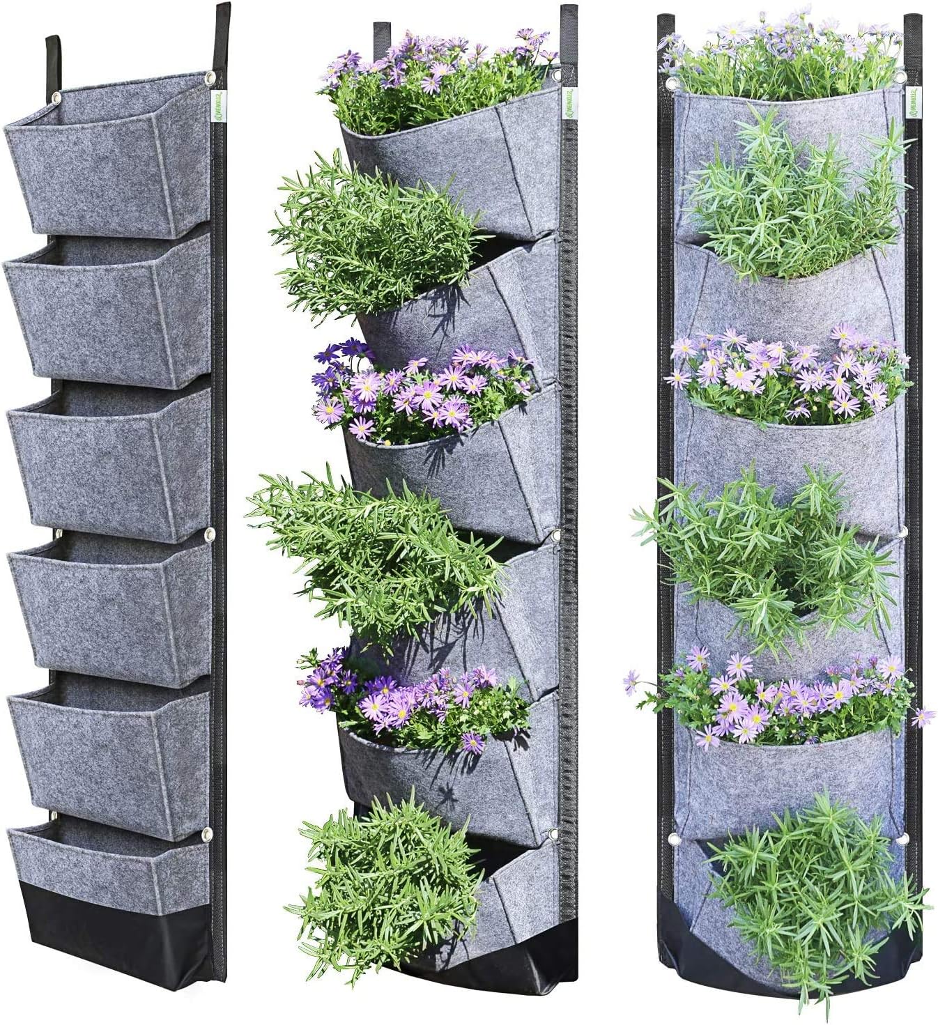 Vertical Wall Garden Planter with 6 Pockets, Large Space Waterproof Breathable Use for Hanging Herb Garden Courtyard Office Home Decoration,5 pack,Black