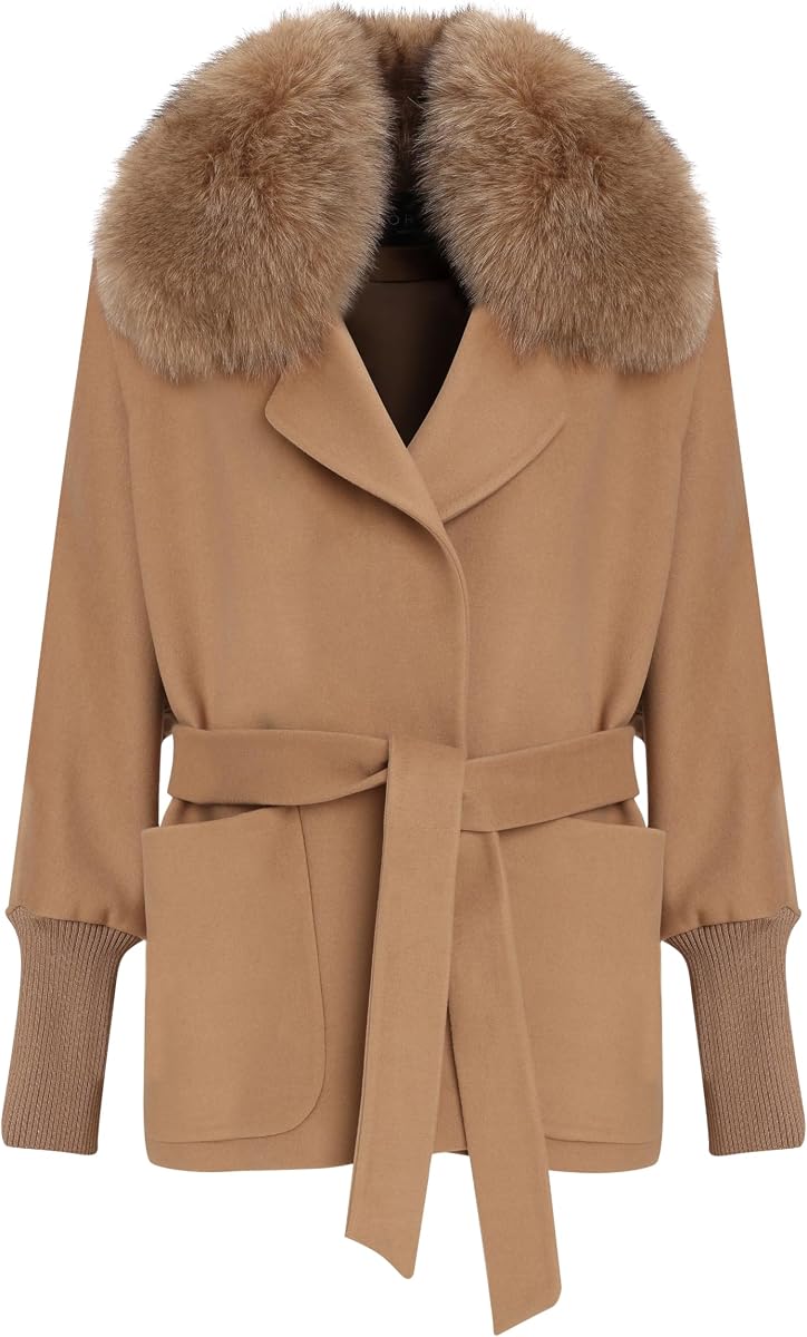 GORSKI, Fabric Jacket With Detachable Fox Collar with Belt