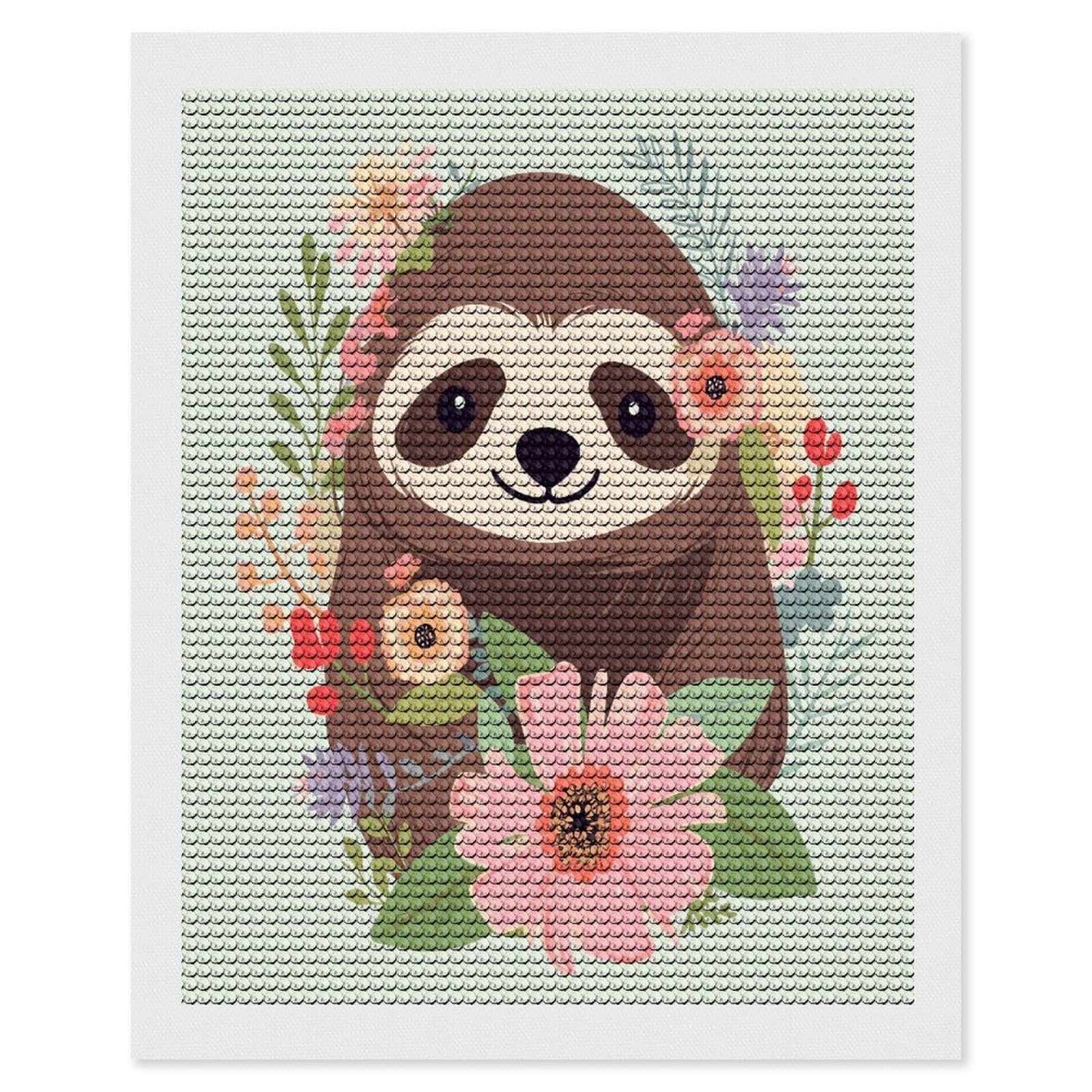 FekiLoot Sloth and Flowers Diamond Painting Kits for Beginners DIY Diamond Art Kits for Adults Full Drill Round Diamond Dot Gem Art Painting Fun DIY Crafts for Home Kitchen Wall Decor Gift 16"x20"