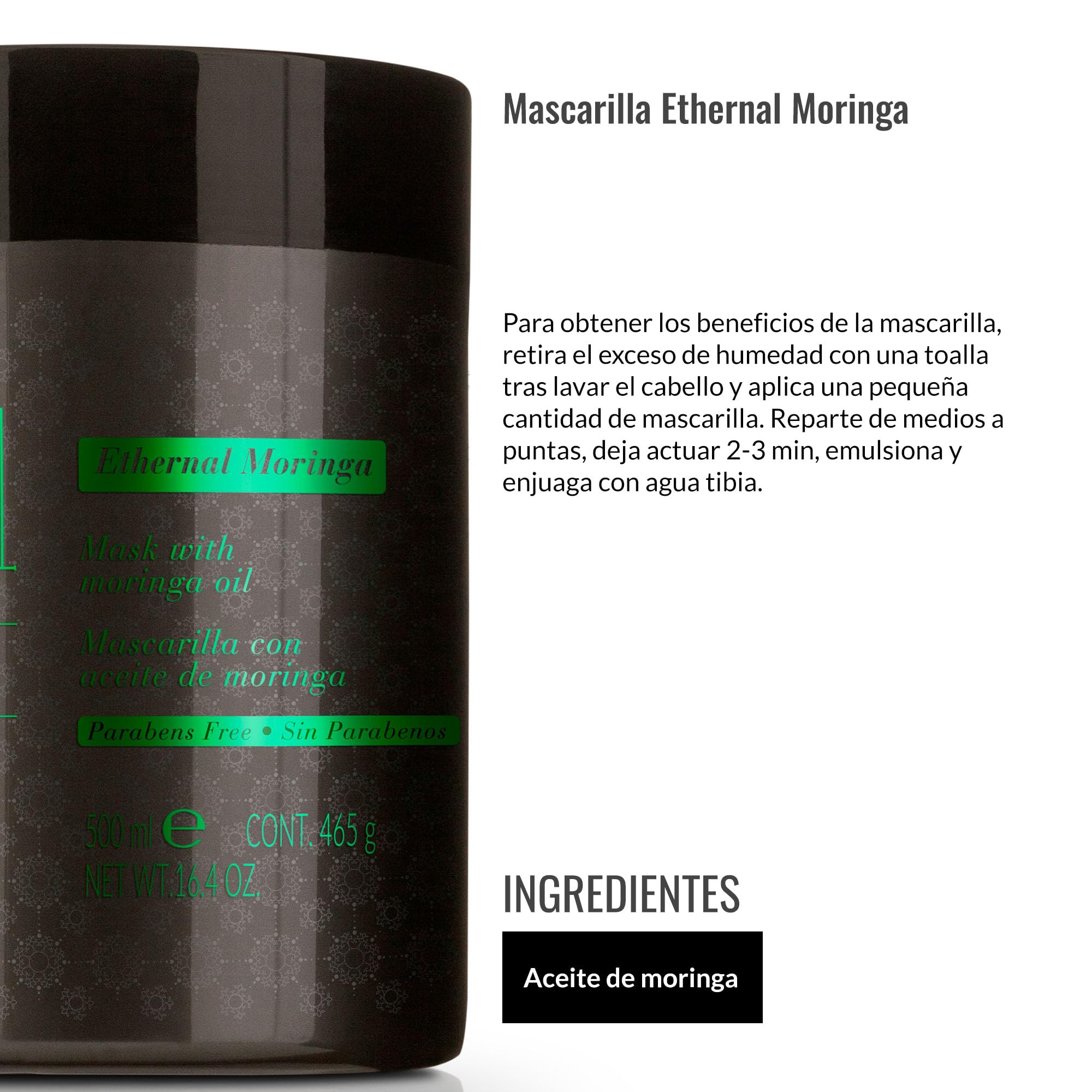 LENDAN - Mascarilla Hidratante Cabello - Mascarilla Ethernal Moringa - 500 ml - para Cabellos muy Castigados - con Aceite de Moringa - Hidrata, Nutre y Rejuvenece el Cabello - Reduce la Rotura