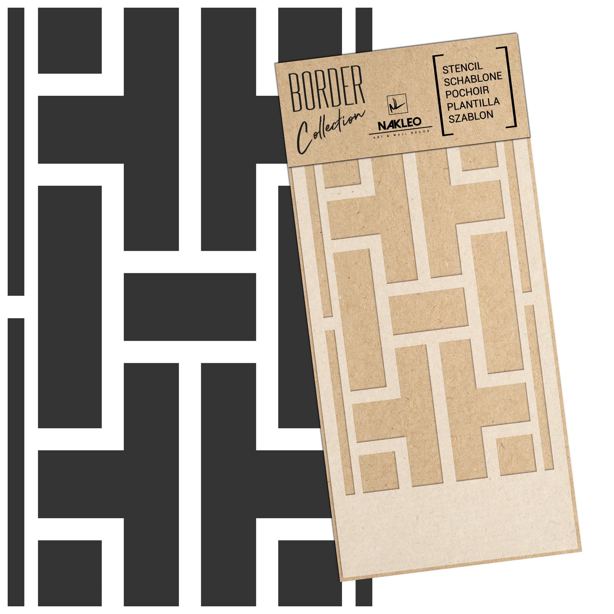 NAKLEO Pochoir de Bordure pour Peinture Murale 45x95cm, Grand Format Modèle en Plastique, Réutilisable, Chinois Balustrade Géométrique, DIY Bricolage Artisanat Décoration a Peindre, Tissu Mueble Bois