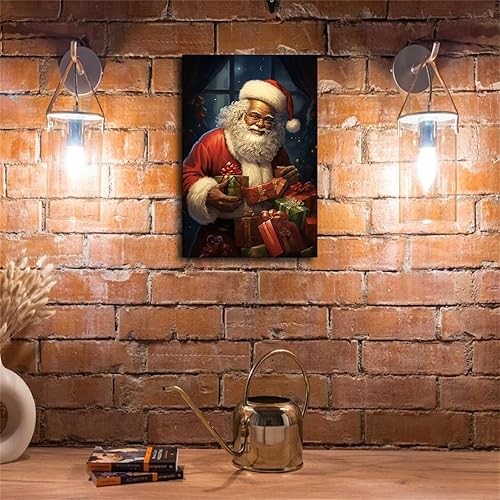 Miniatura 2 de VesFy Póster de Papá Noel afroamericano de dibujos animados, pintura decorativa, regalo de vacaciones, imagen HD, estética moderna, mural, arte de