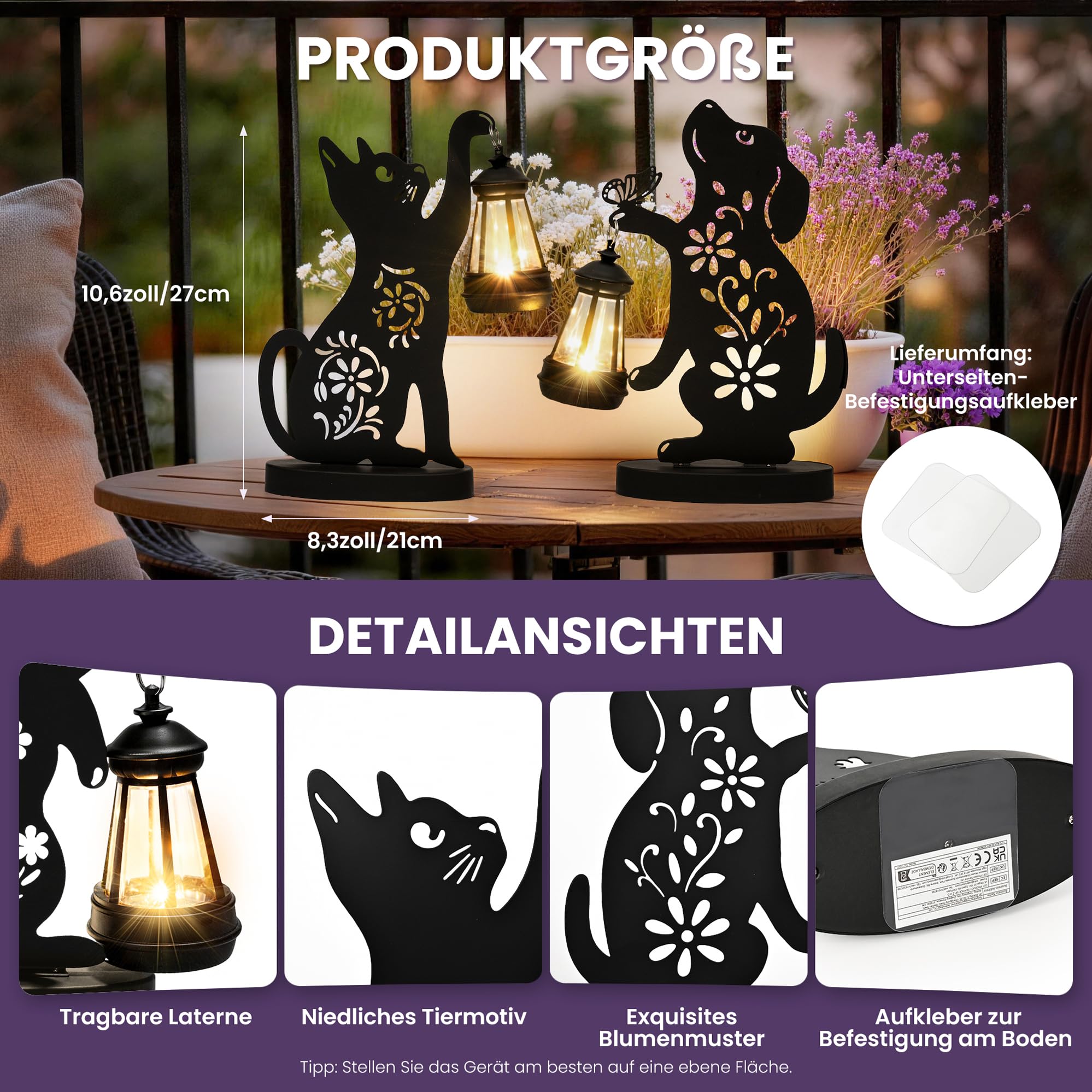 GIGALUMI Eiserne Katzen Hunde Statue Gartendeko, Geschenk für Mama, Geschenk für Frauen, Solar Katzen Hunde Gartendeko für Draußen Wetterfest, Outdoor Gartenstatuen Deko für Terrasse, Hof(2 Stück)