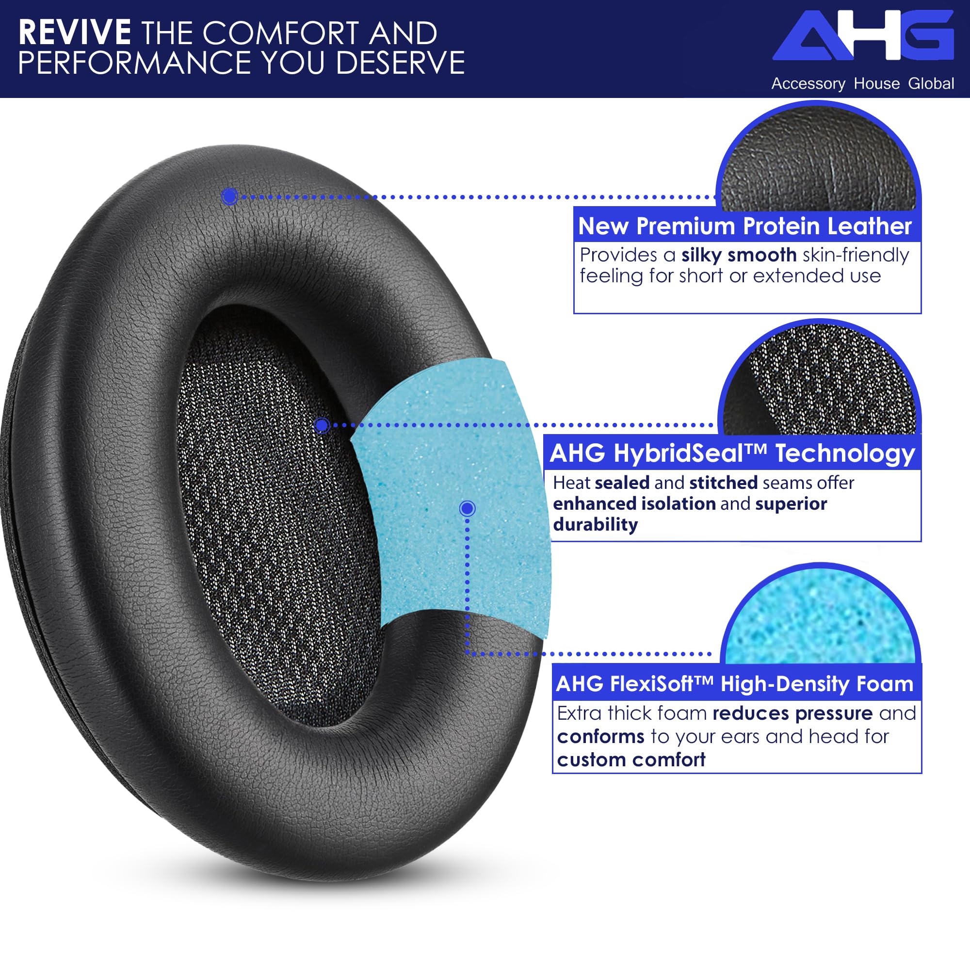 AHG Accessory House Global QC15 qc2 Ear Pad Replacement Cushion Compatible with Bose QuietComfort 15 and QuietComfort 2 Noise Cancelling Headphones (Black). Superior Comfort | Durability | Extra Thick