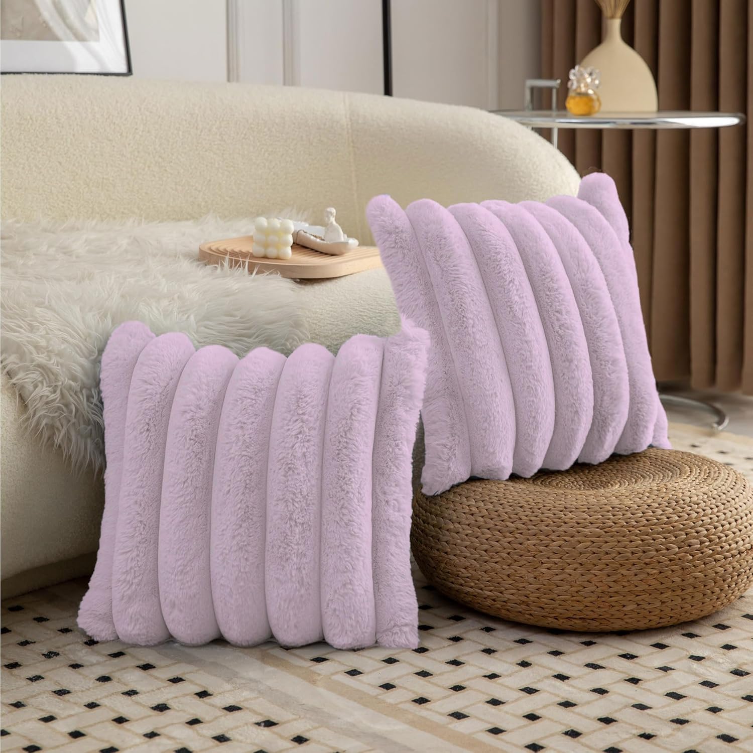 Buy Luxe Home Luxurious Plush Cushion Covers Set of 2, 16x16 Inch, Soft