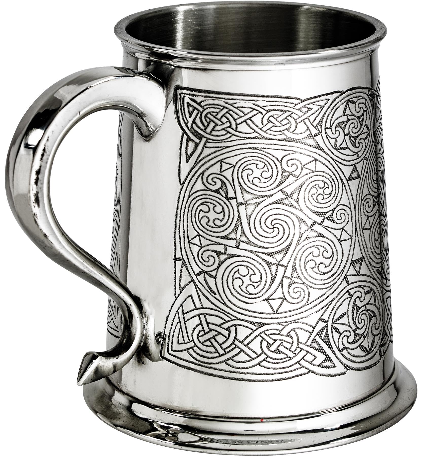 I LUV LTD 1 Pint Pewter Tankard with Celtic Spirals Design Swan Handle Pure Heavy Gauge Beer Tankard Perfect for Engraved Personalised Gifts for Men and Women