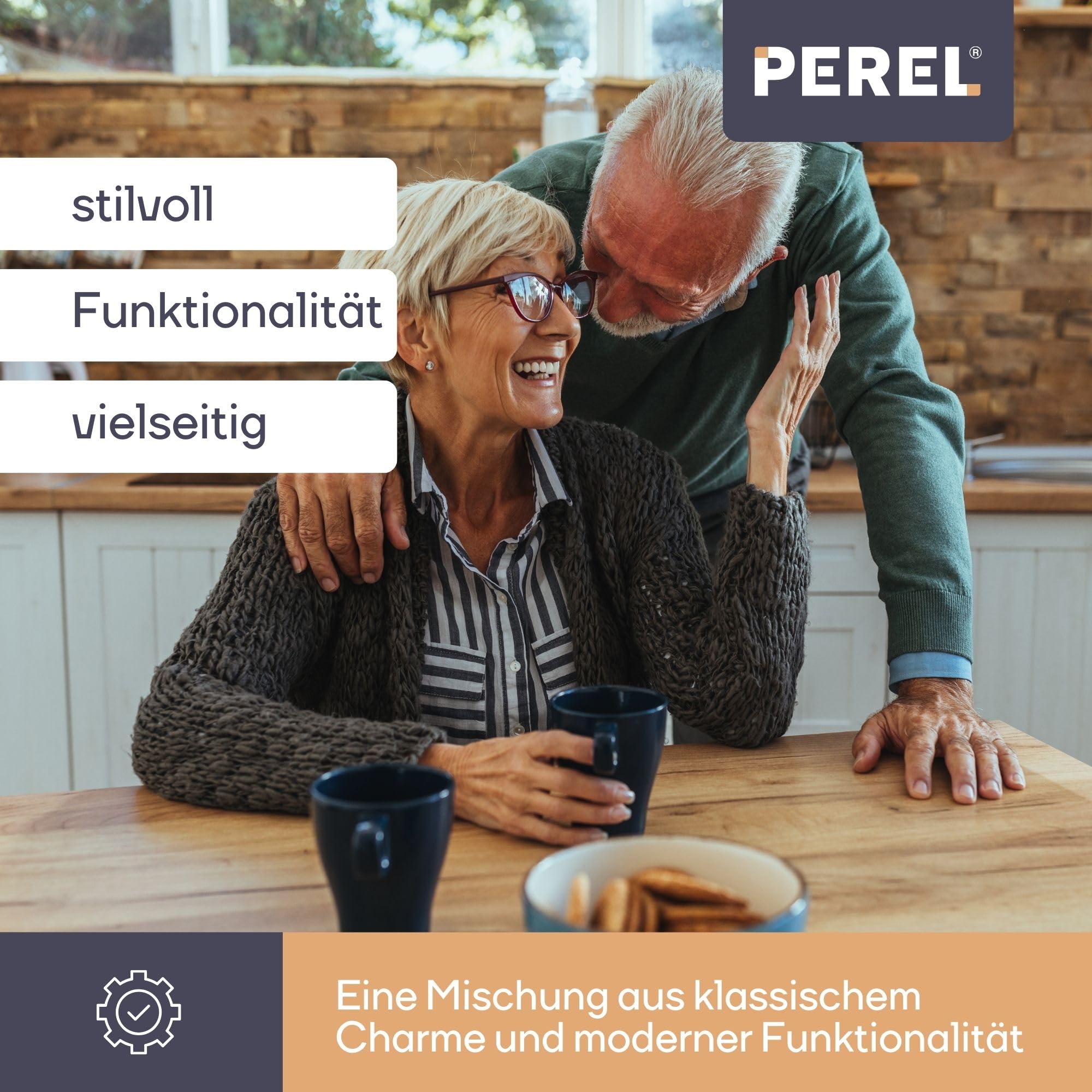 Perel Quadratische Uhr mit Flip-Over-Kalender, ideal für Sehbehinderte und Personen mit Alzheimer oder Demenz, analog, 31 x 31 cm, weiß/schwarz, niederländische Version